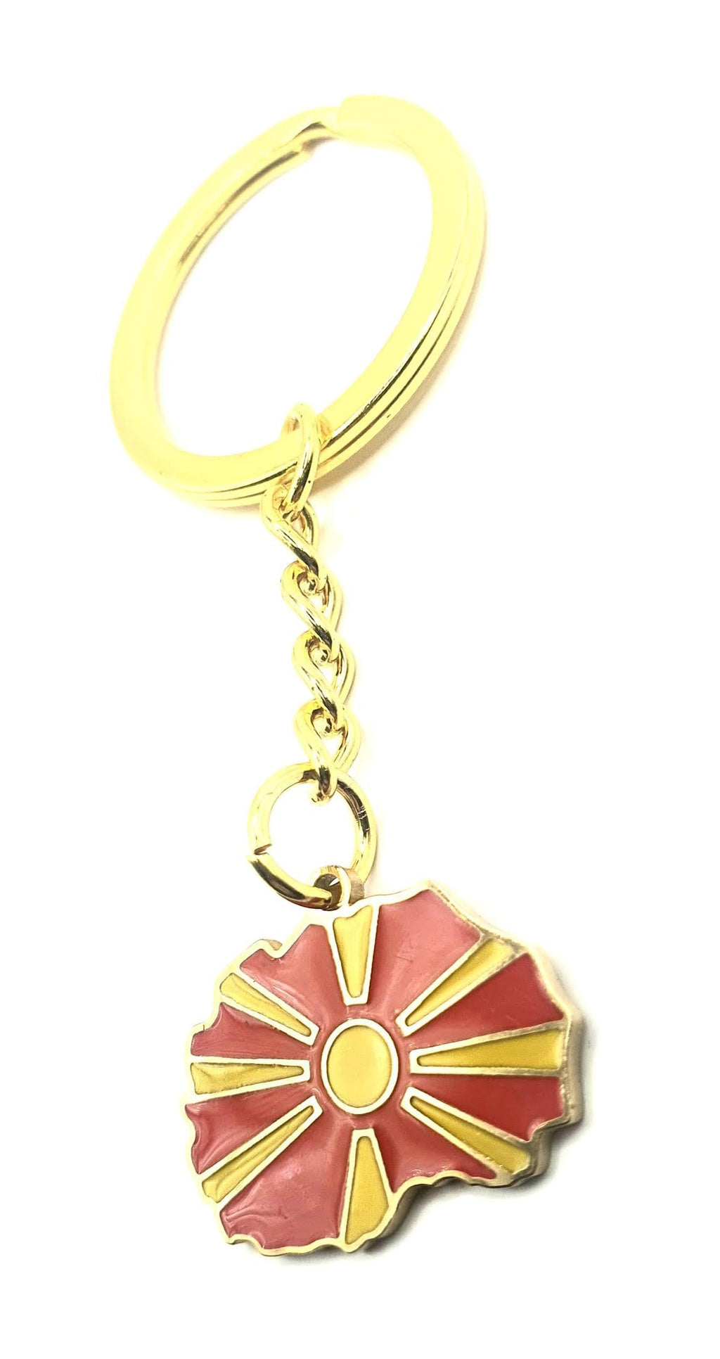 SNS Components North Macedonia Balkan Gold Key Ring Chain Country Flag Metal Enamel Keyring