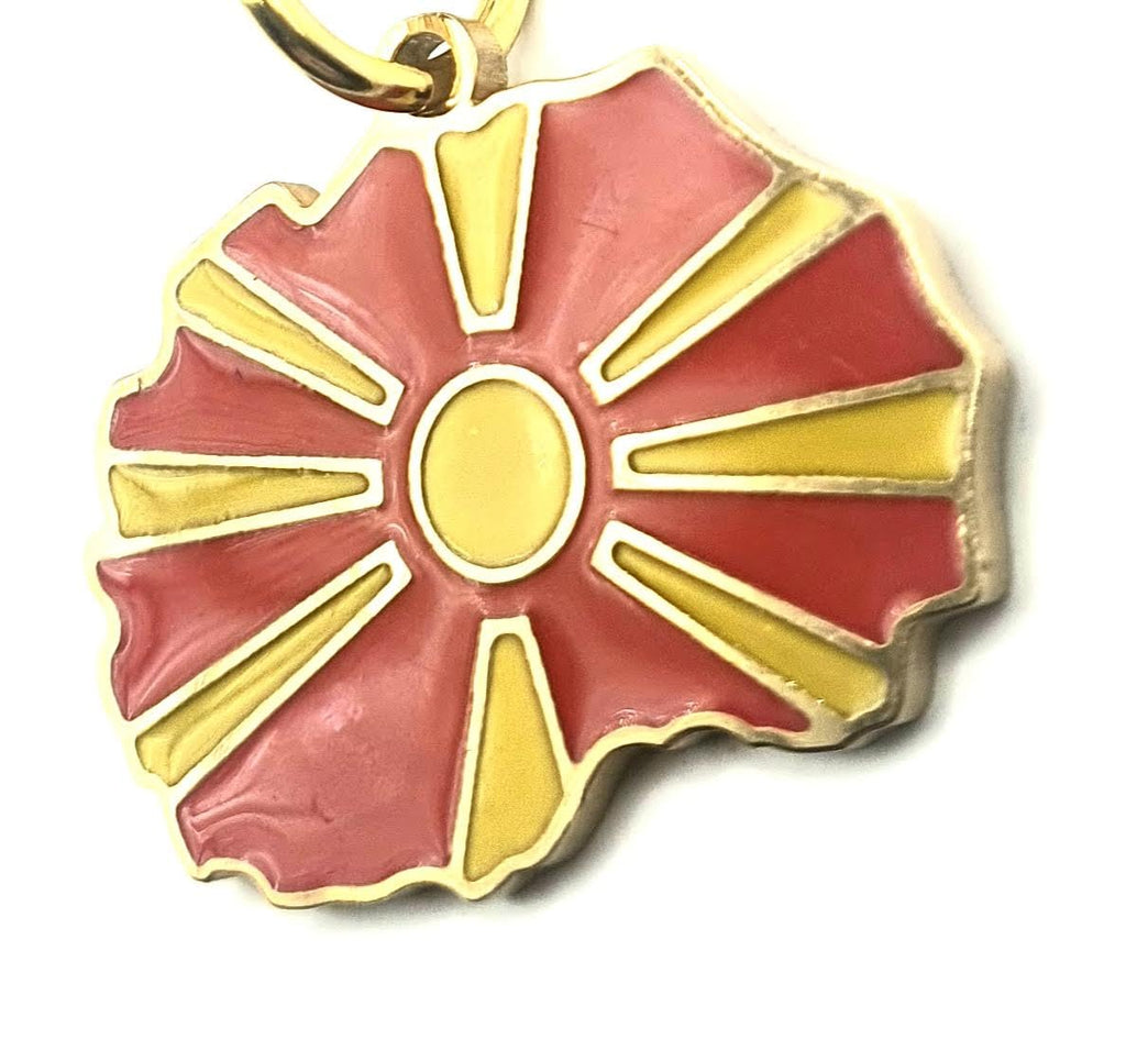 SNS Components North Macedonia Balkan Gold Key Ring Chain Country Flag Metal Enamel Keyring