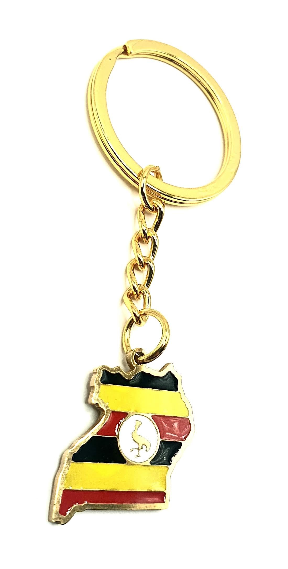 Uganda Ugandan East Africa Gold Key Ring Chain Country Flag Metal Enamel Keyring