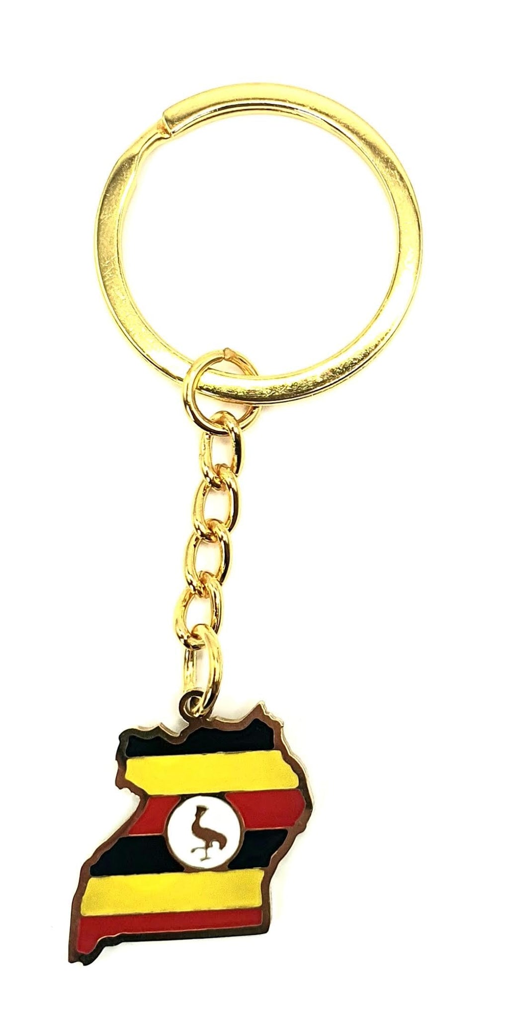 Uganda Ugandan East Africa Gold Key Ring Chain Country Flag Metal Enamel Keyring