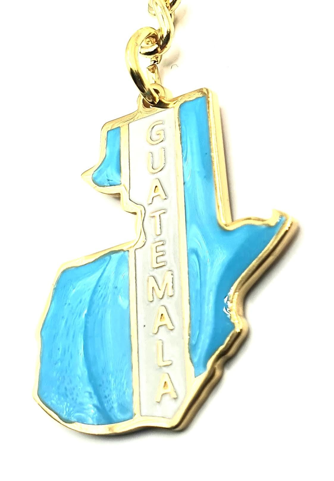 Guatemala Gold Country Map Flag Key Ring Chain Metal Enamel Keyring