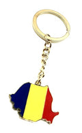 Romania Romanian EU Europe Eastern Gold Key Ring Chain Country Flag Metal Enamel Keyring