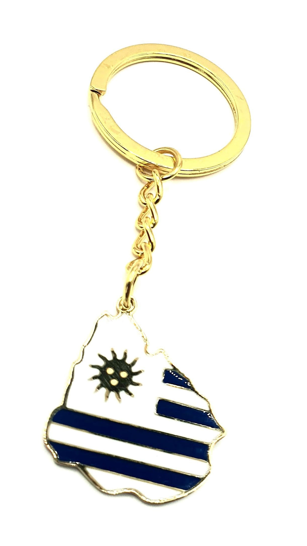 Uruguay South America Gold Key Ring Chain Country Flag Metal Enamel Keyring