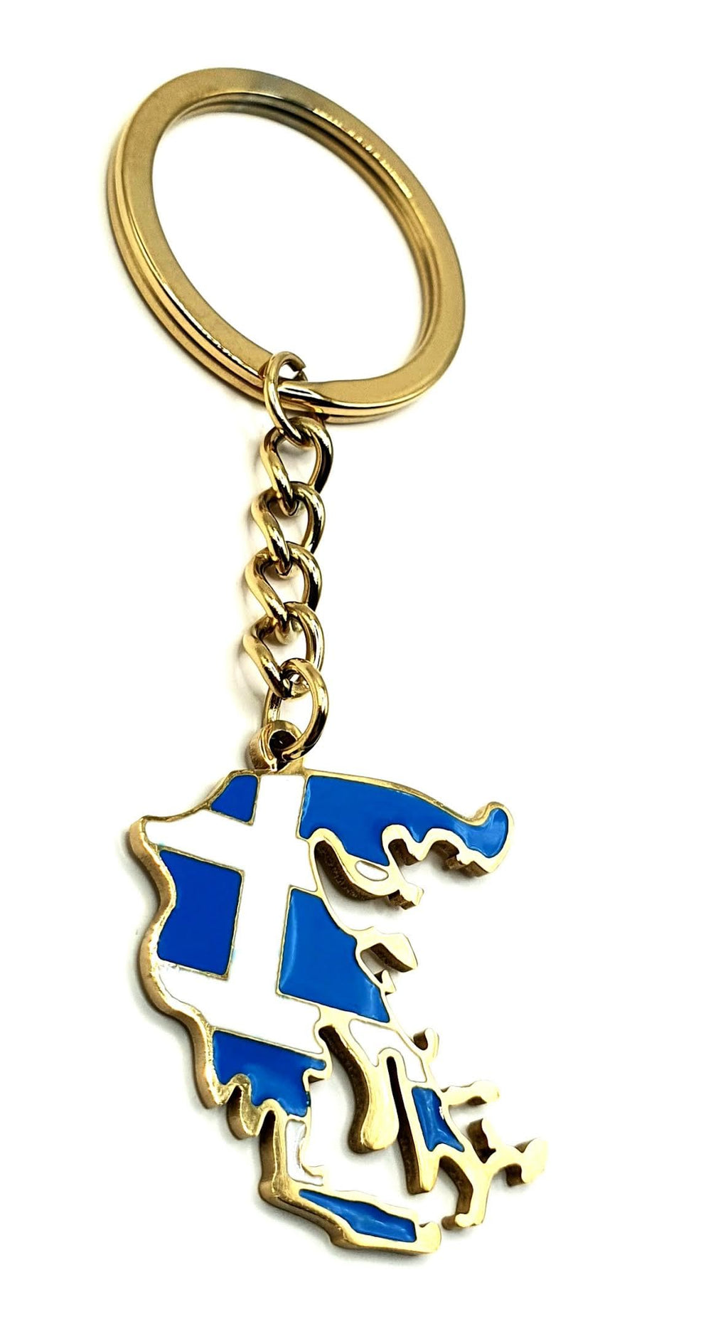Greece Greek Map Outline Hellenic EU European Europe Balkan Balkans Gold Country Flag Key Ring Chain Metal Enamel Keyring