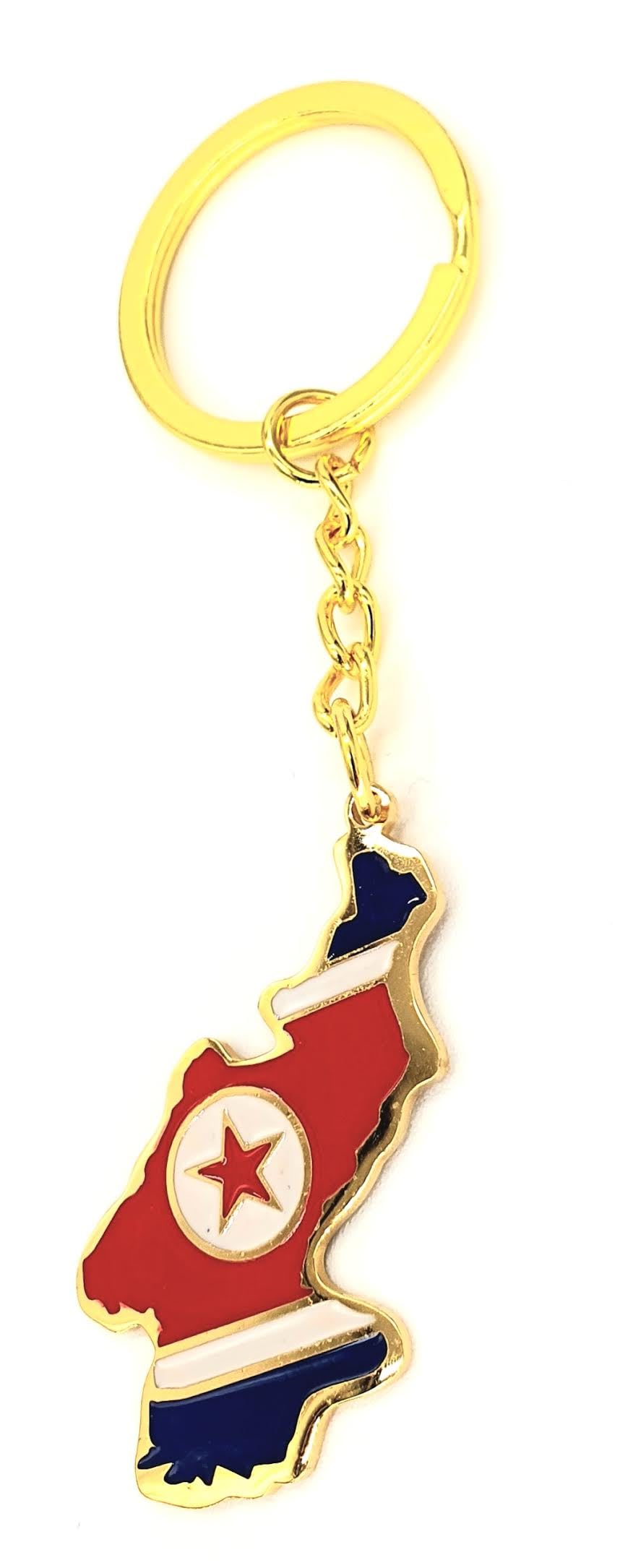 SNS Components North Korea Korean Map Outline Gold Country Flag Key Ring Chain Metal Enamel Keyring