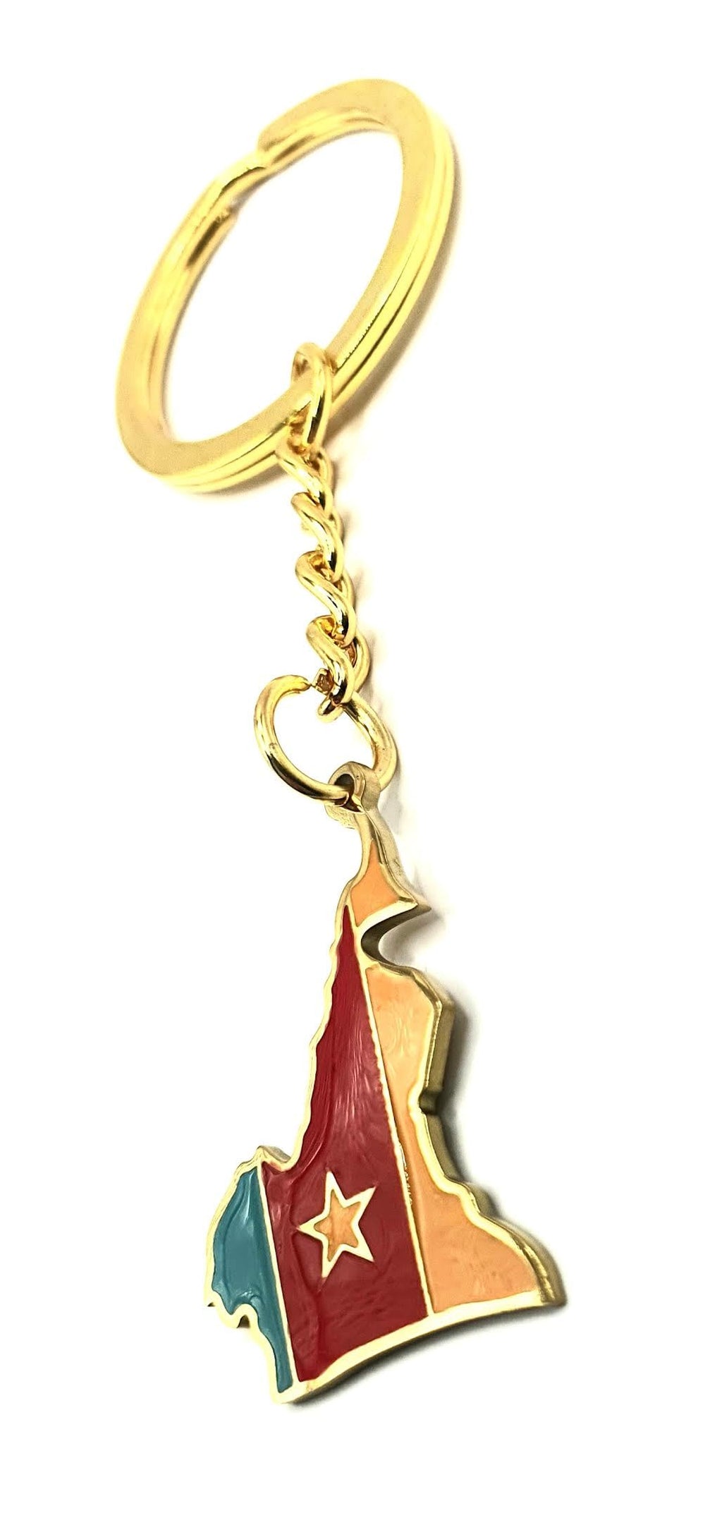 Cameroon Central Africa Gold Key Ring Chain Country Flag Metal Enamel Keyring