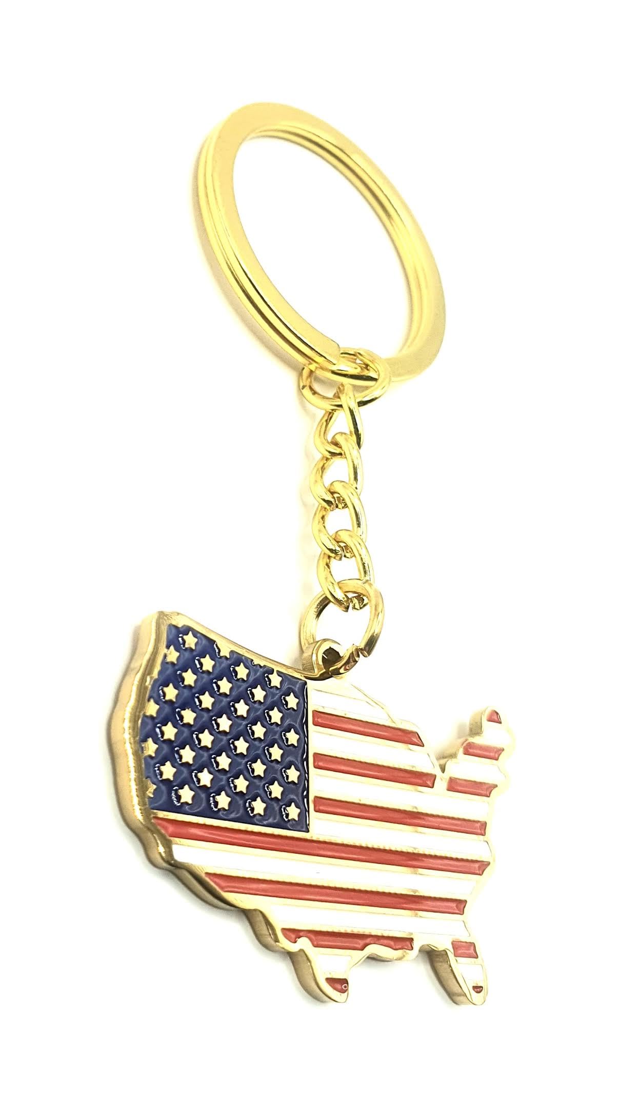 United States of America American USA Gold Country Map Flag Key Ring Chain Metal Enamel Keyring