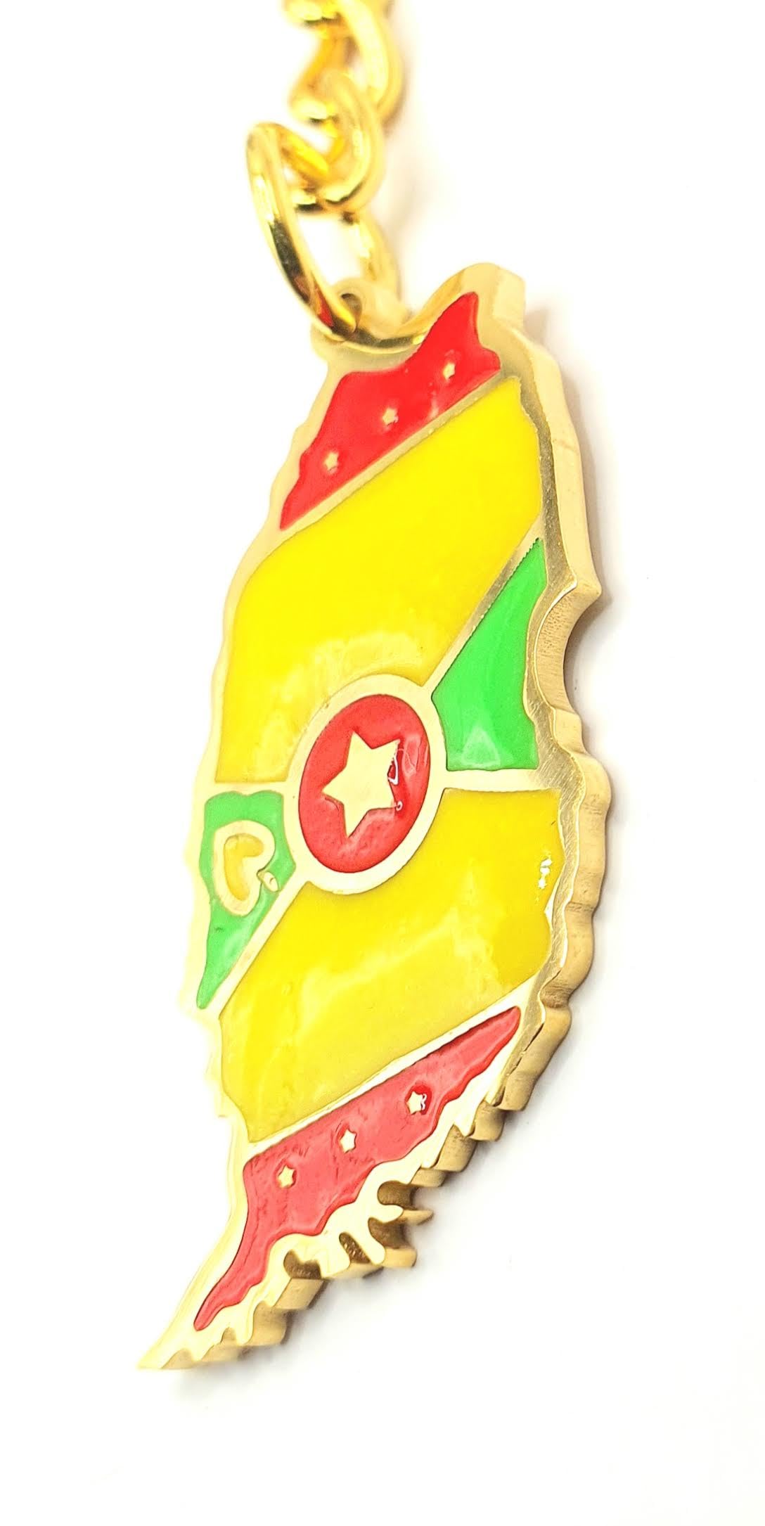 Grenada Caribbean Gold Key Ring Chain Country Flag Metal Enamel Keyring
