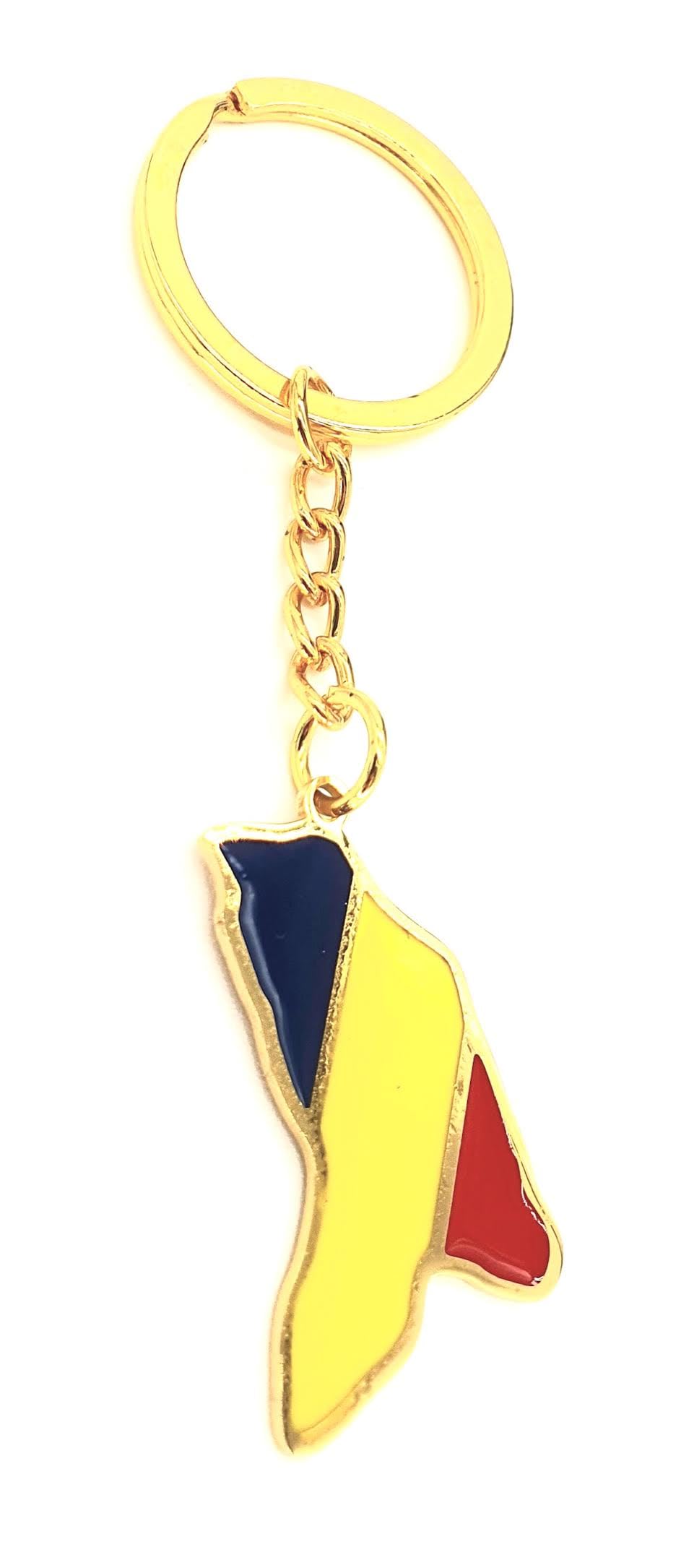 Moldova Map Outline Gold Country Flag Key Ring Chain Metal Enamel Keyring