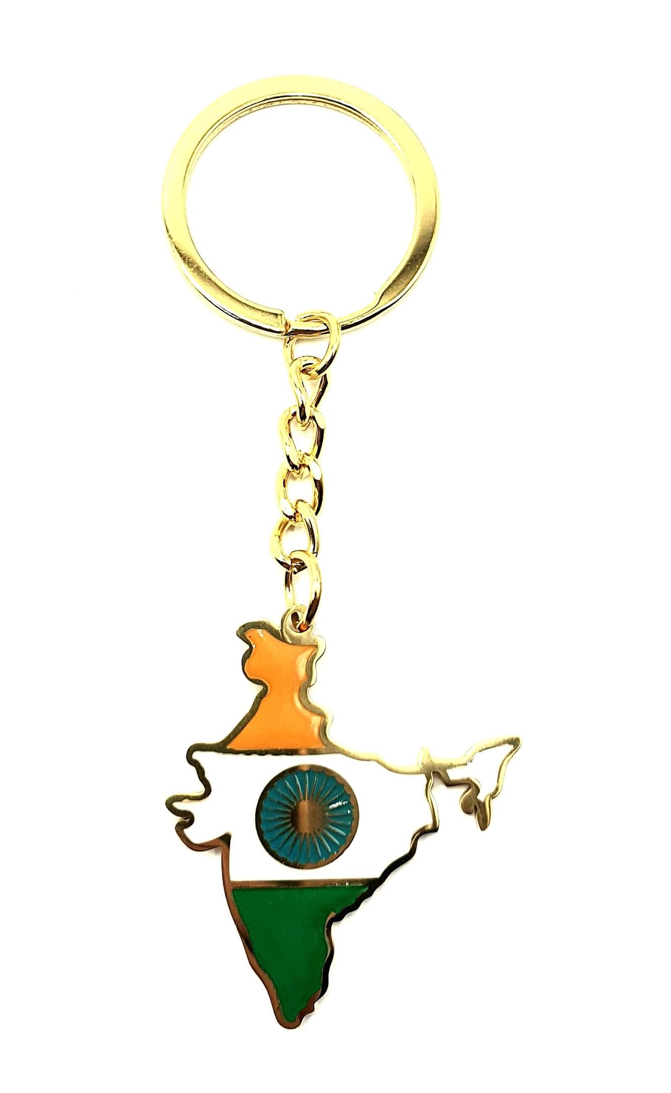 India Indian Map Outline Gold Country Flag Key Ring Chain Metal Enamel Keyring