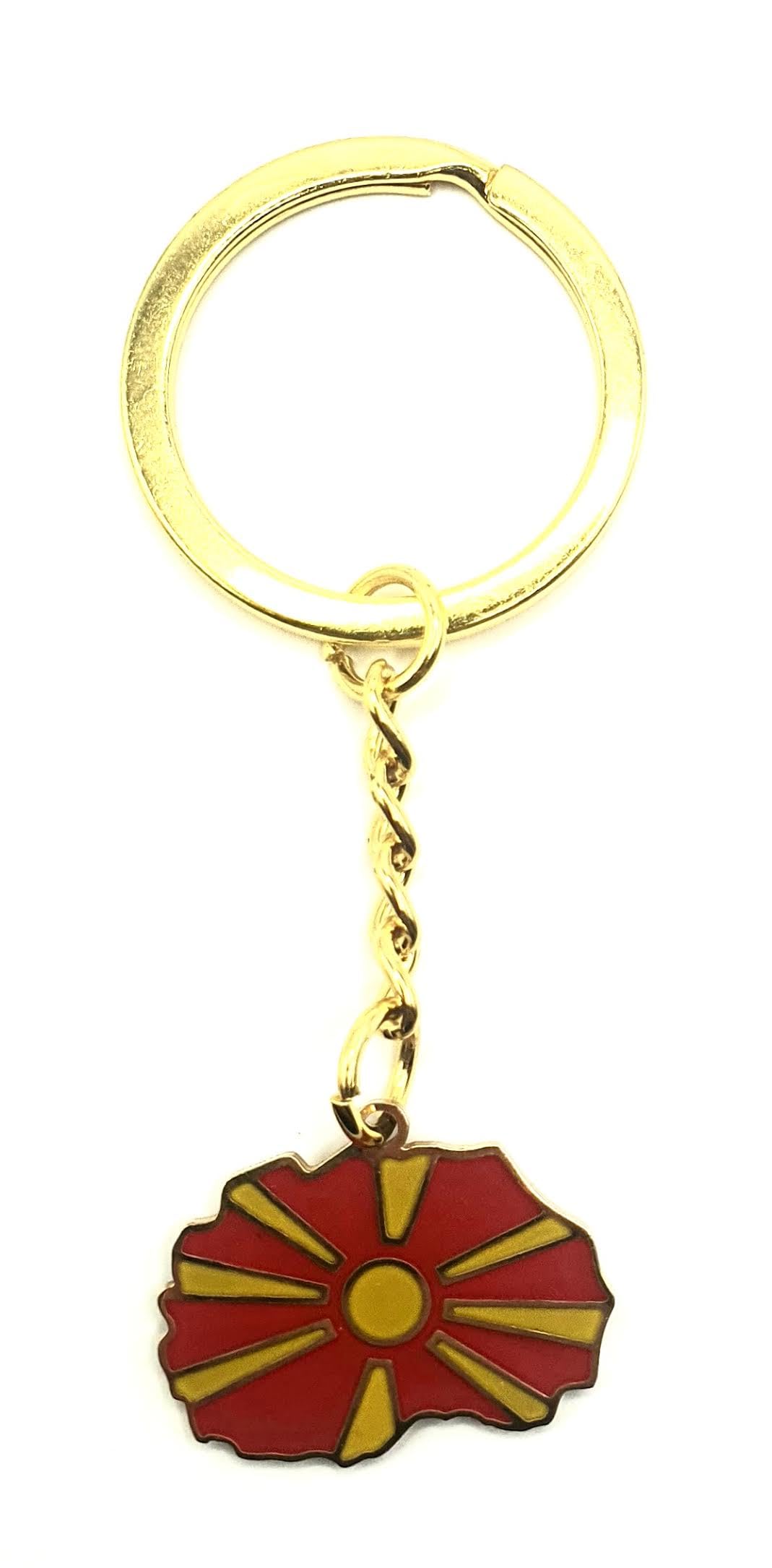 SNS Components North Macedonia Balkan Gold Key Ring Chain Country Flag Metal Enamel Keyring