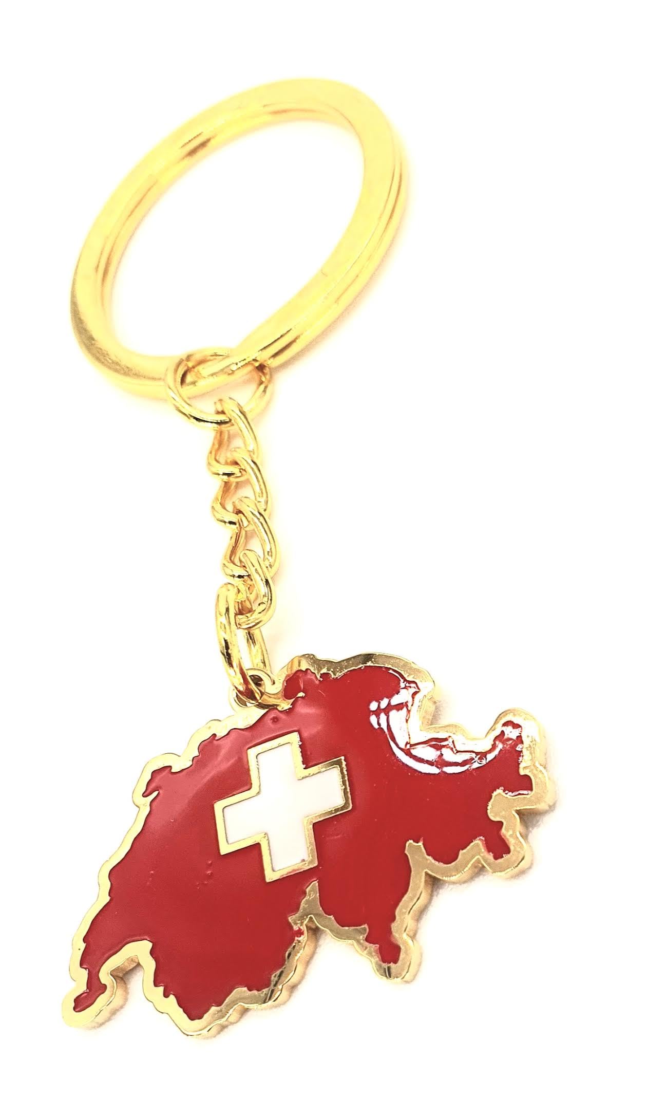 SNS Components Swiss Switzerland Map Outline Gold Country Flag Key Ring Chain Metal Enamel Keyring