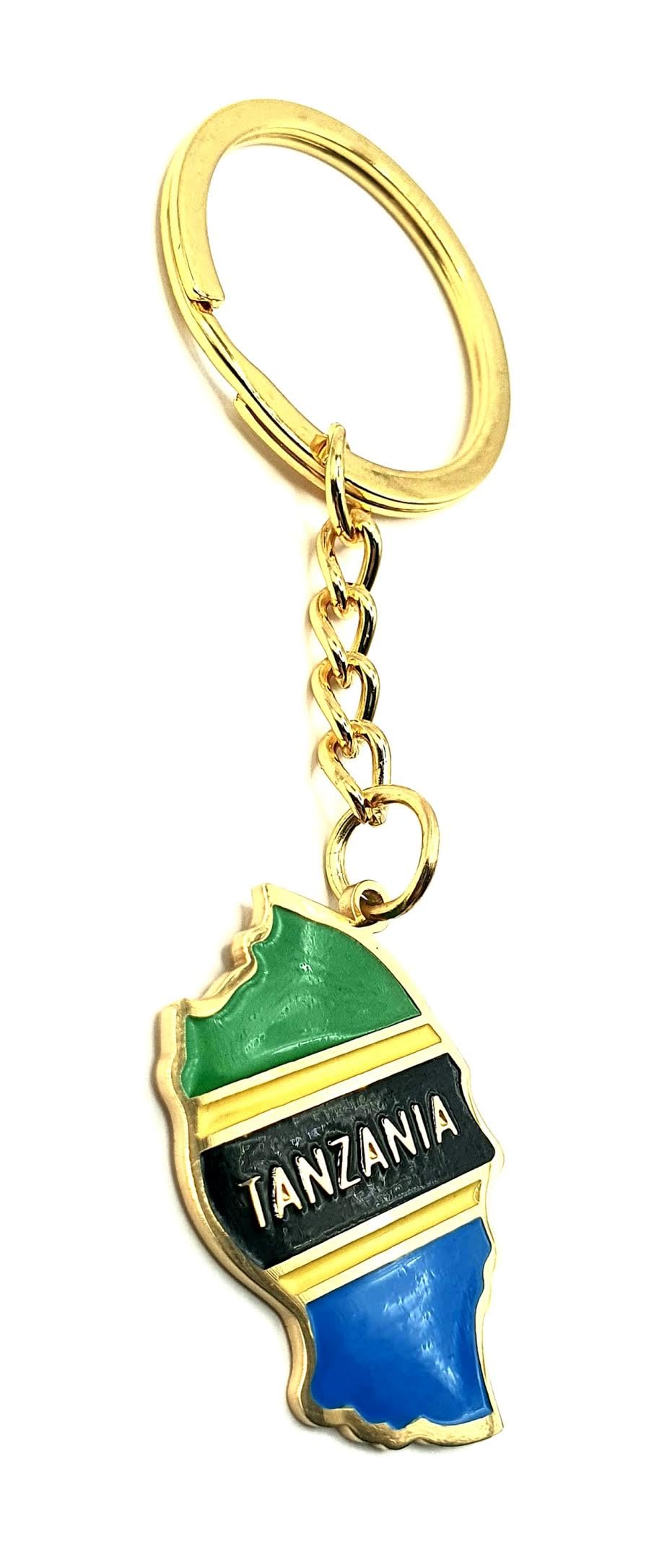 Tanzania East Africa Gold Key Ring Chain Country Flag Metal Enamel Keyring