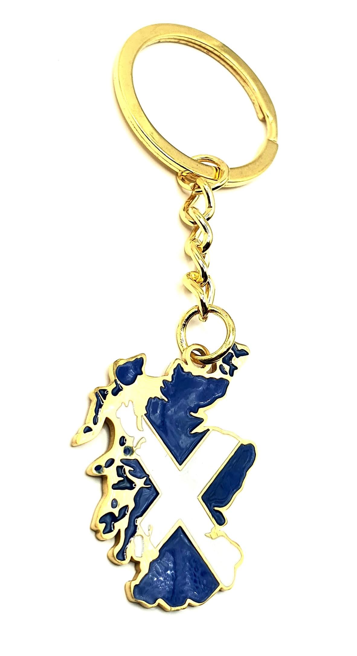 Scotland Scottish Saltire Map Outline United Kingdom Gold Country Flag Key Ring Metal Enamel Keyring