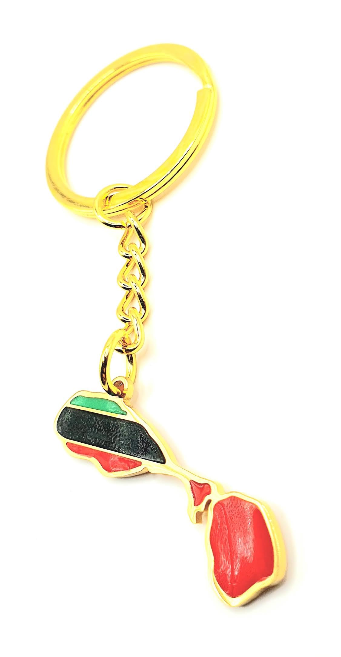 Saint Kitts and Nevis Caribbean Map Outline Gold Country Flag Key Ring Chain Metal Enamel Keyring
