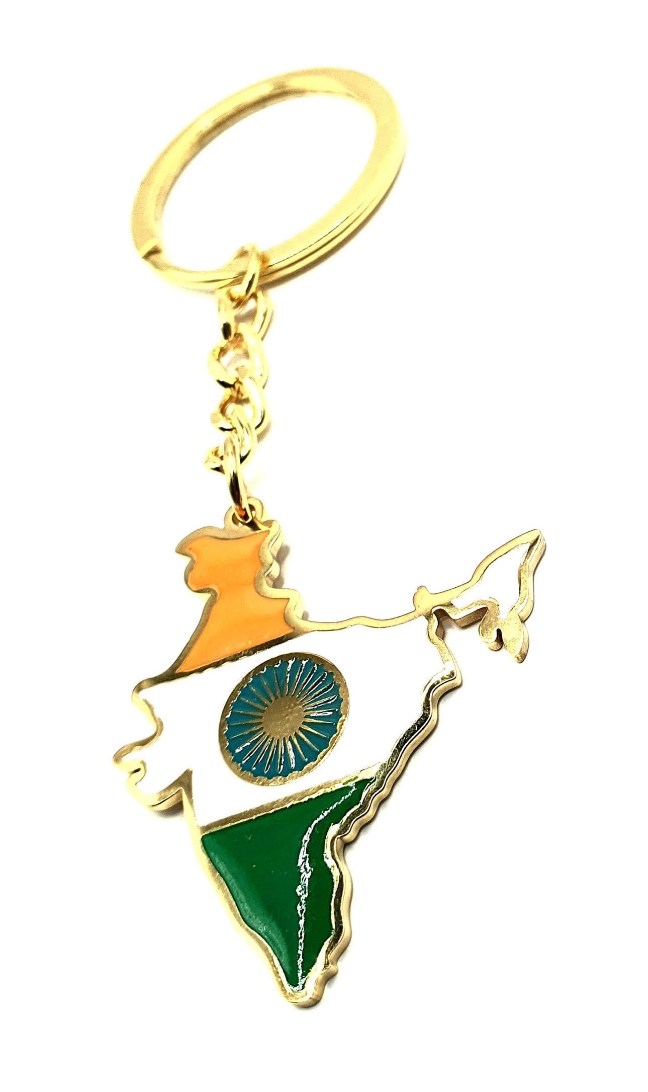 India Indian Map Outline Gold Country Flag Key Ring Chain Metal Enamel Keyring