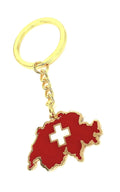 SNS Components Swiss Switzerland Map Outline Gold Country Flag Key Ring Chain Metal Enamel Keyring