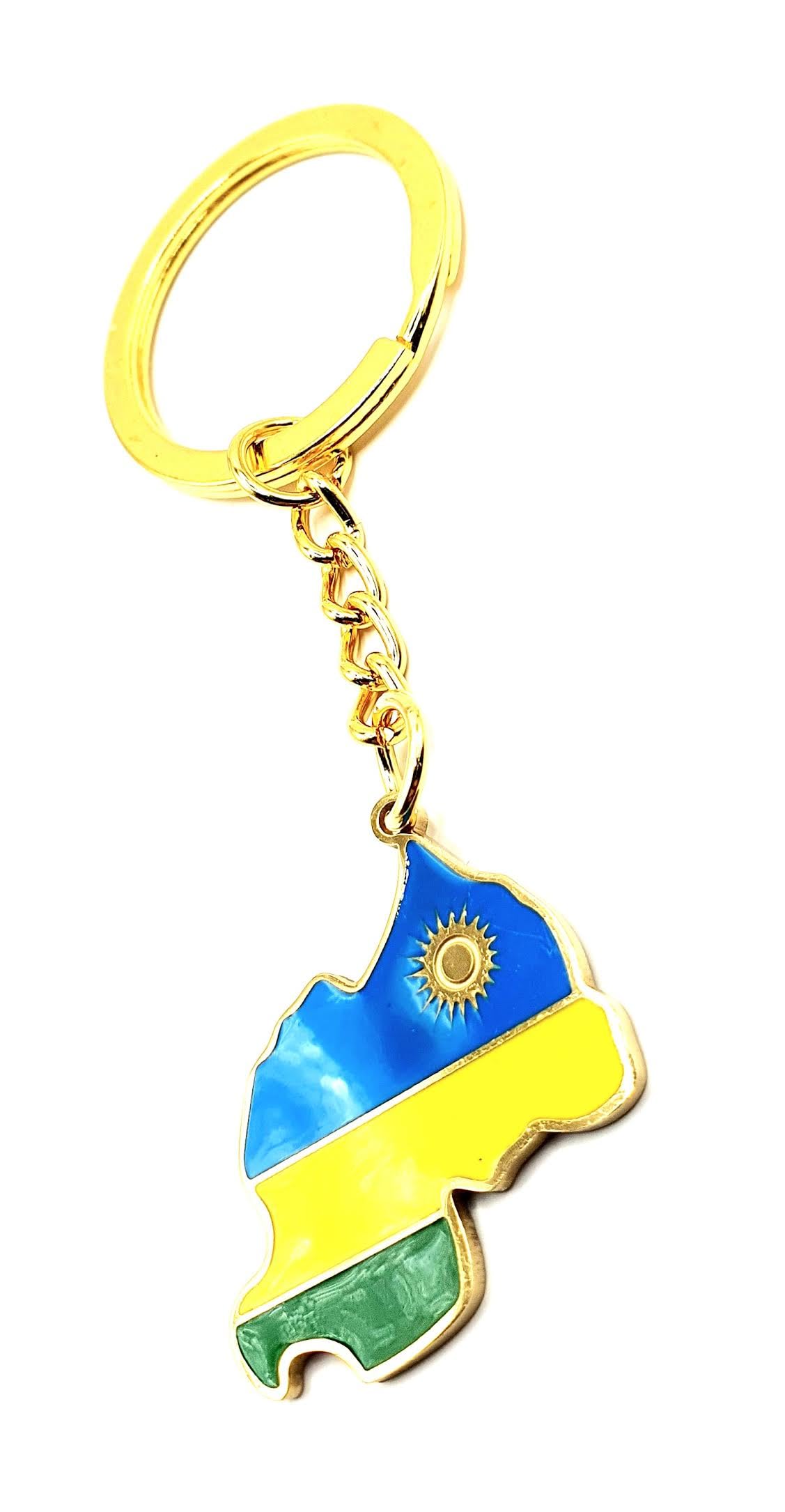 SNS Components Rwanda Rwandan Africa African Gold Key Ring Chain Country Flag Metal Enamel Keyring