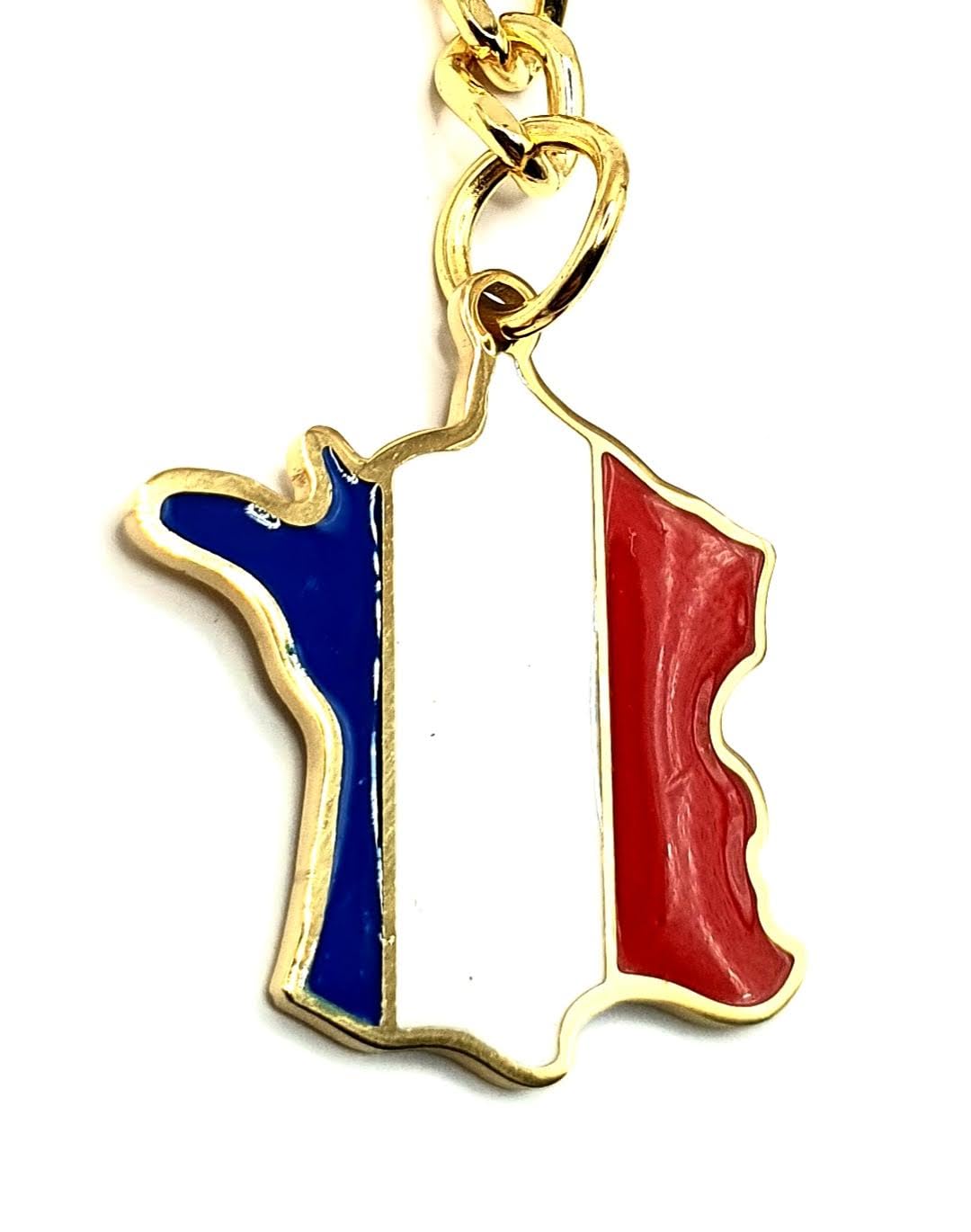France French Map Outline EU European Europe Gold Country Flag Key Ring Chain Metal Enamel Keyring