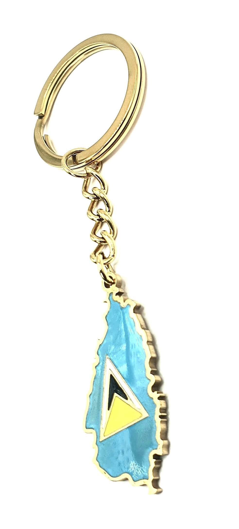 SNS Components St Lucia Saint Lucia Caribbean Gold Key Ring Chain Country Flag Metal Enamel Keyring