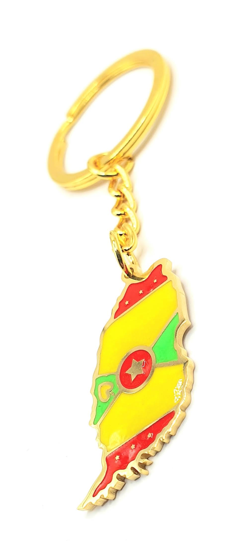 Grenada Caribbean Gold Key Ring Chain Country Flag Metal Enamel Keyring