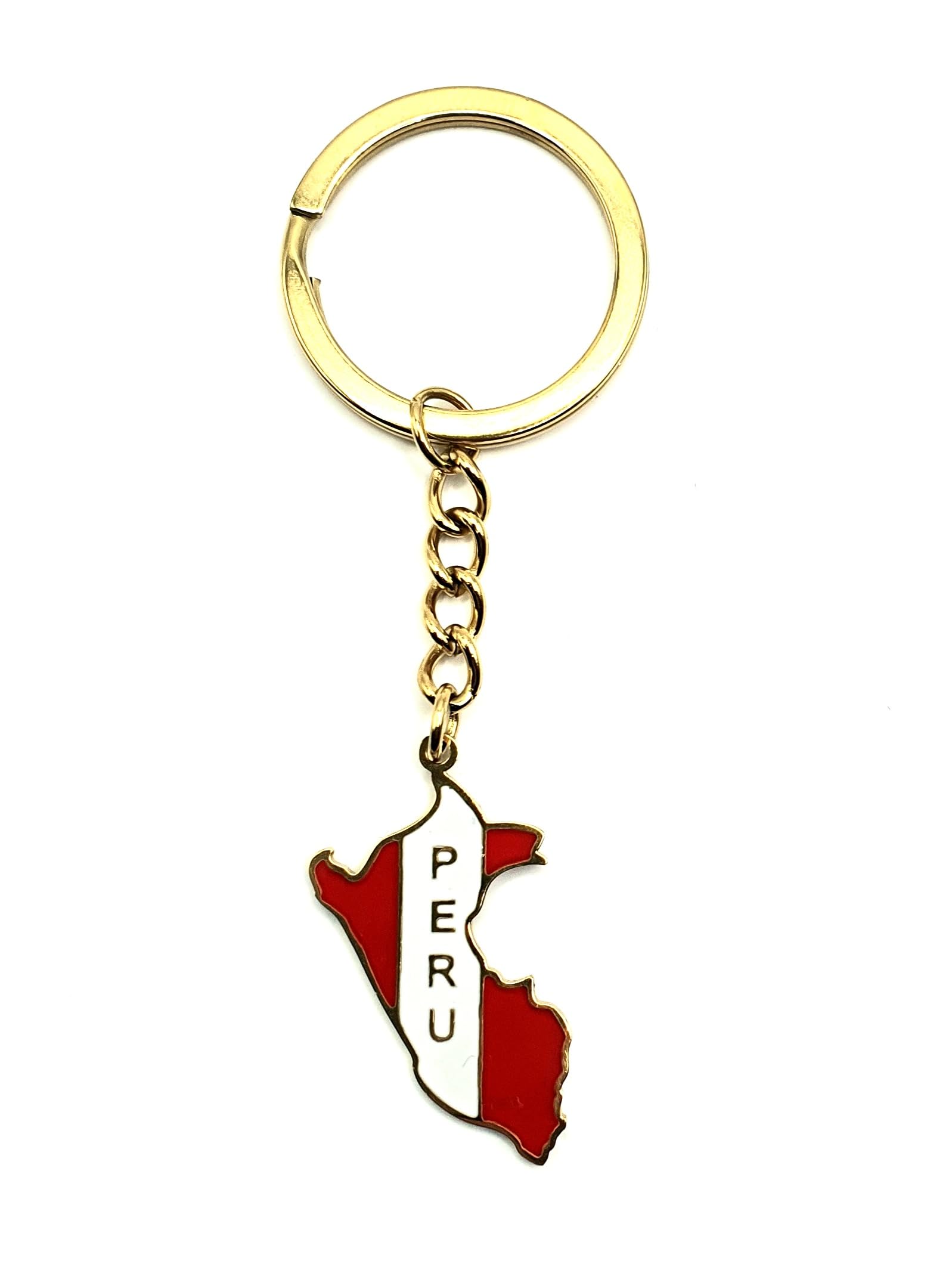 Peru South American America Latin Gold Country Flag Key Ring Chain Metal Enamel Keyring
