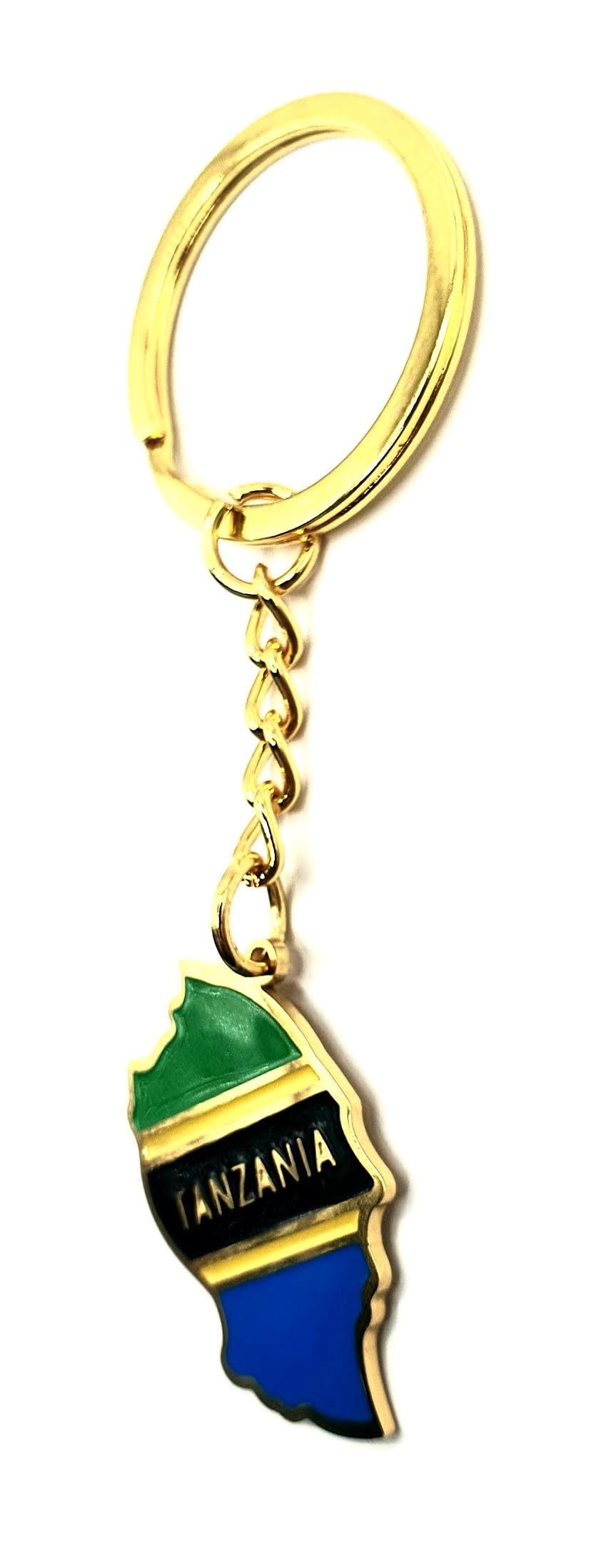 Tanzania East Africa Gold Key Ring Chain Country Flag Metal Enamel Keyring