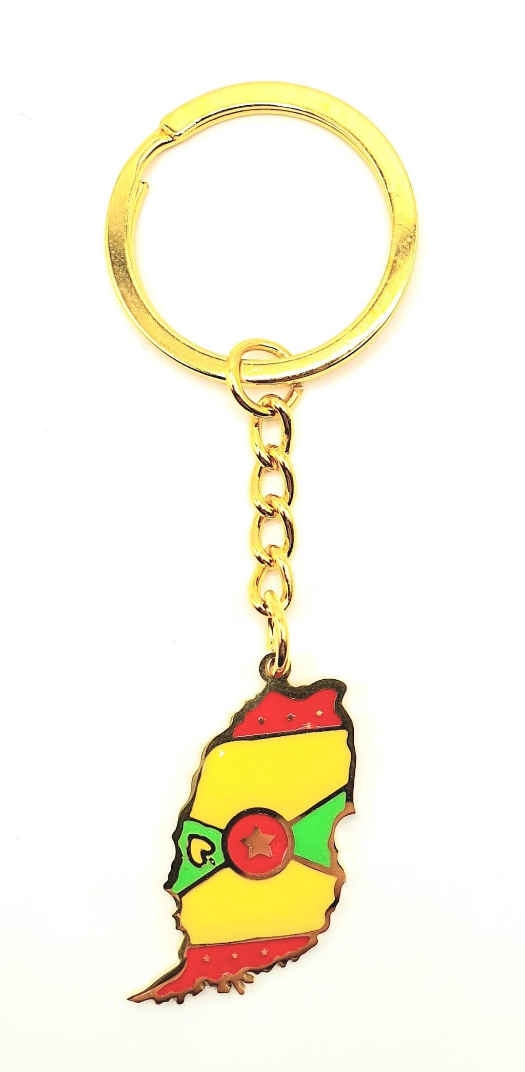 Grenada Caribbean Gold Key Ring Chain Country Flag Metal Enamel Keyring