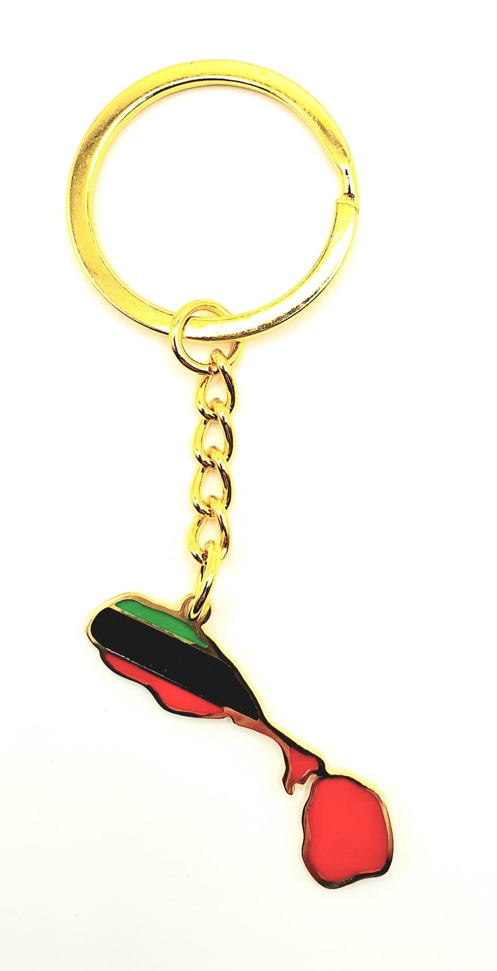 Saint Kitts and Nevis Caribbean Map Outline Gold Country Flag Key Ring Chain Metal Enamel Keyring