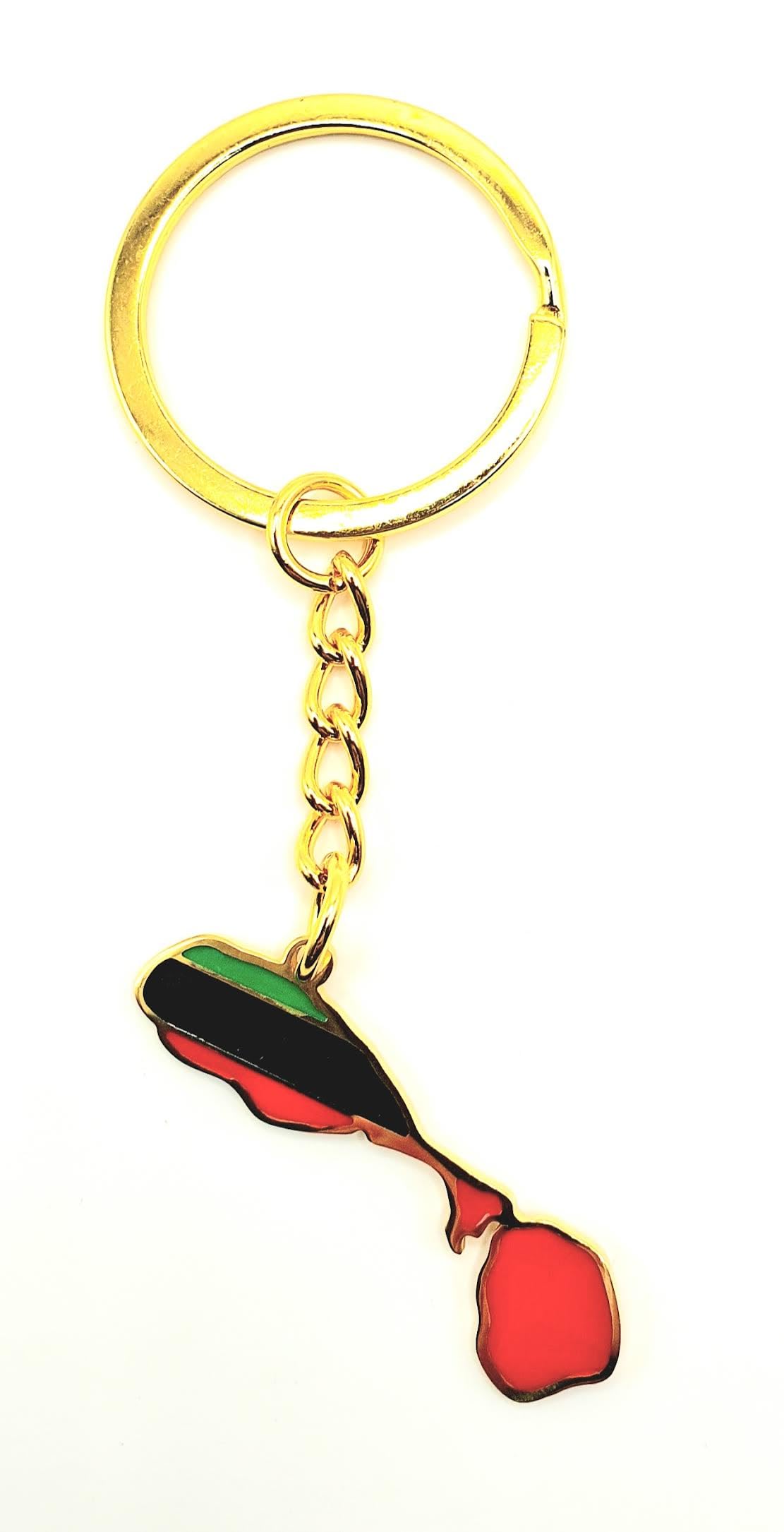 Saint Kitts and Nevis Caribbean Map Outline Gold Country Flag Key Ring Chain Metal Enamel Keyring