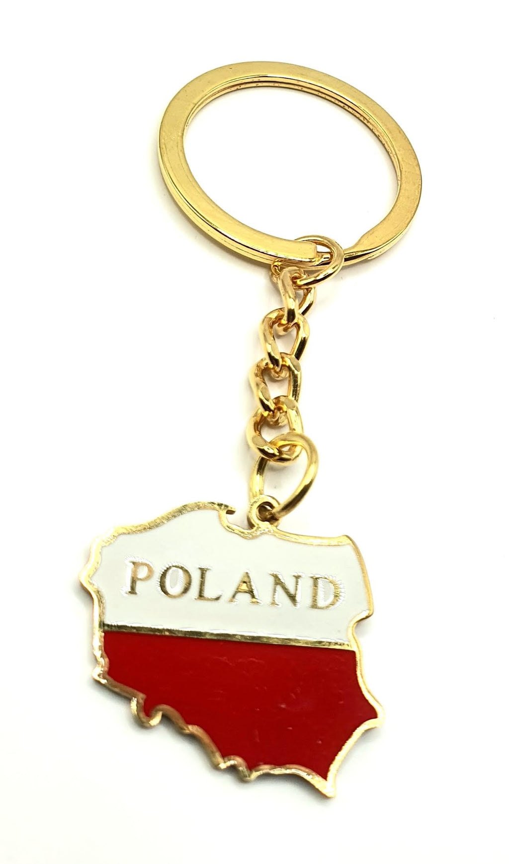 Poland Polish Map Outline Europe EU Polska Gold Country Flag Key Ring Chain Metal Enamel Keyring