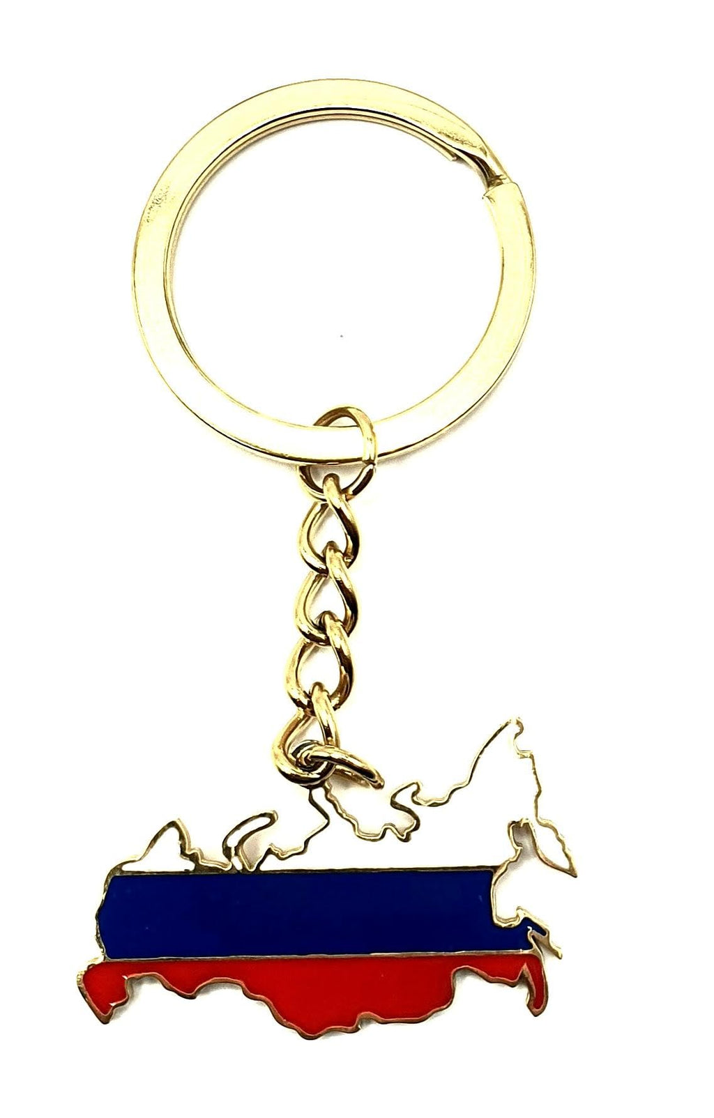 Russia Russian Map Outline Gold Country Flag Key Ring Chain Metal Enamel Keyring