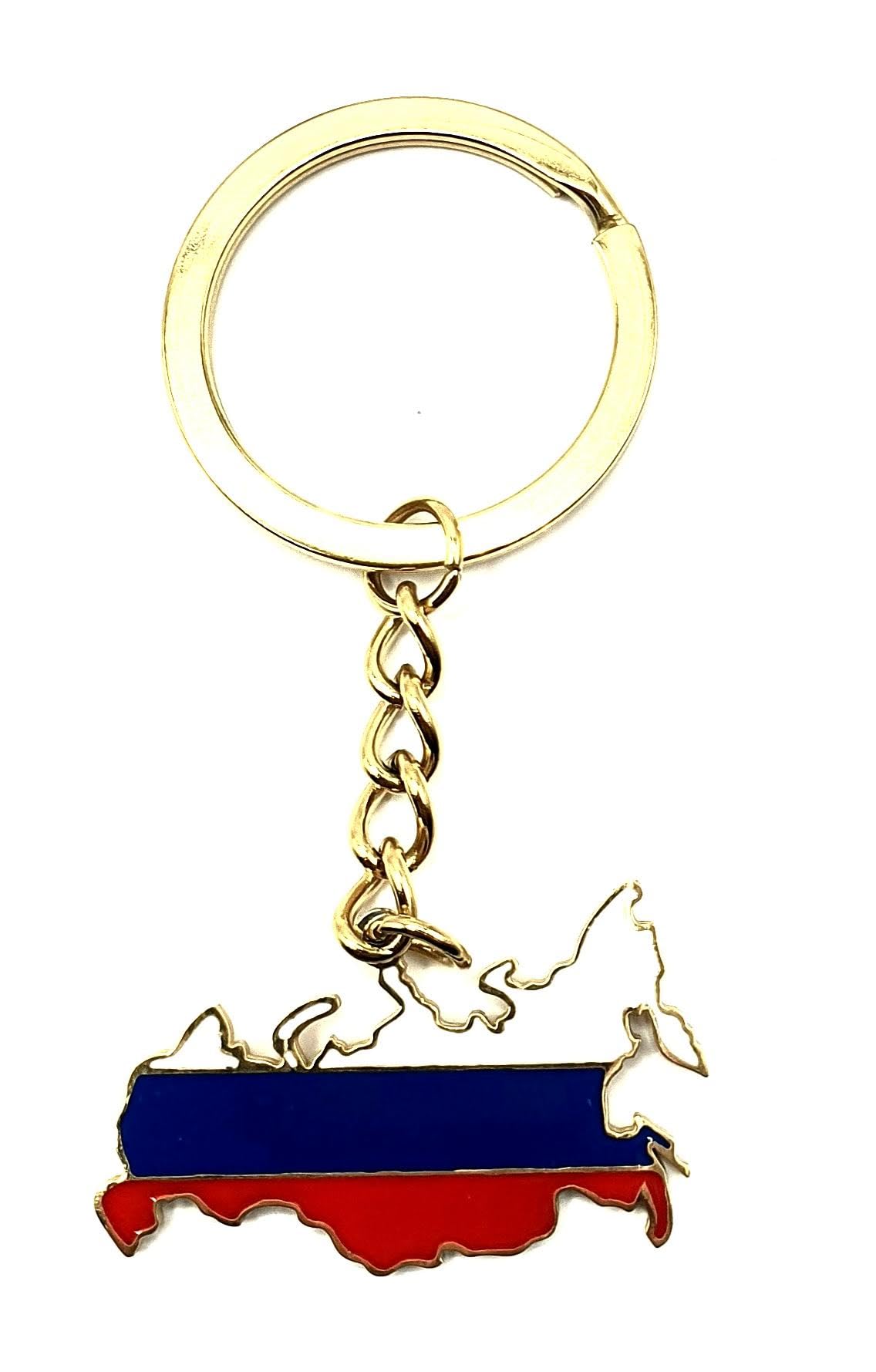Russia Russian Map Outline Gold Country Flag Key Ring Chain Metal Enamel Keyring