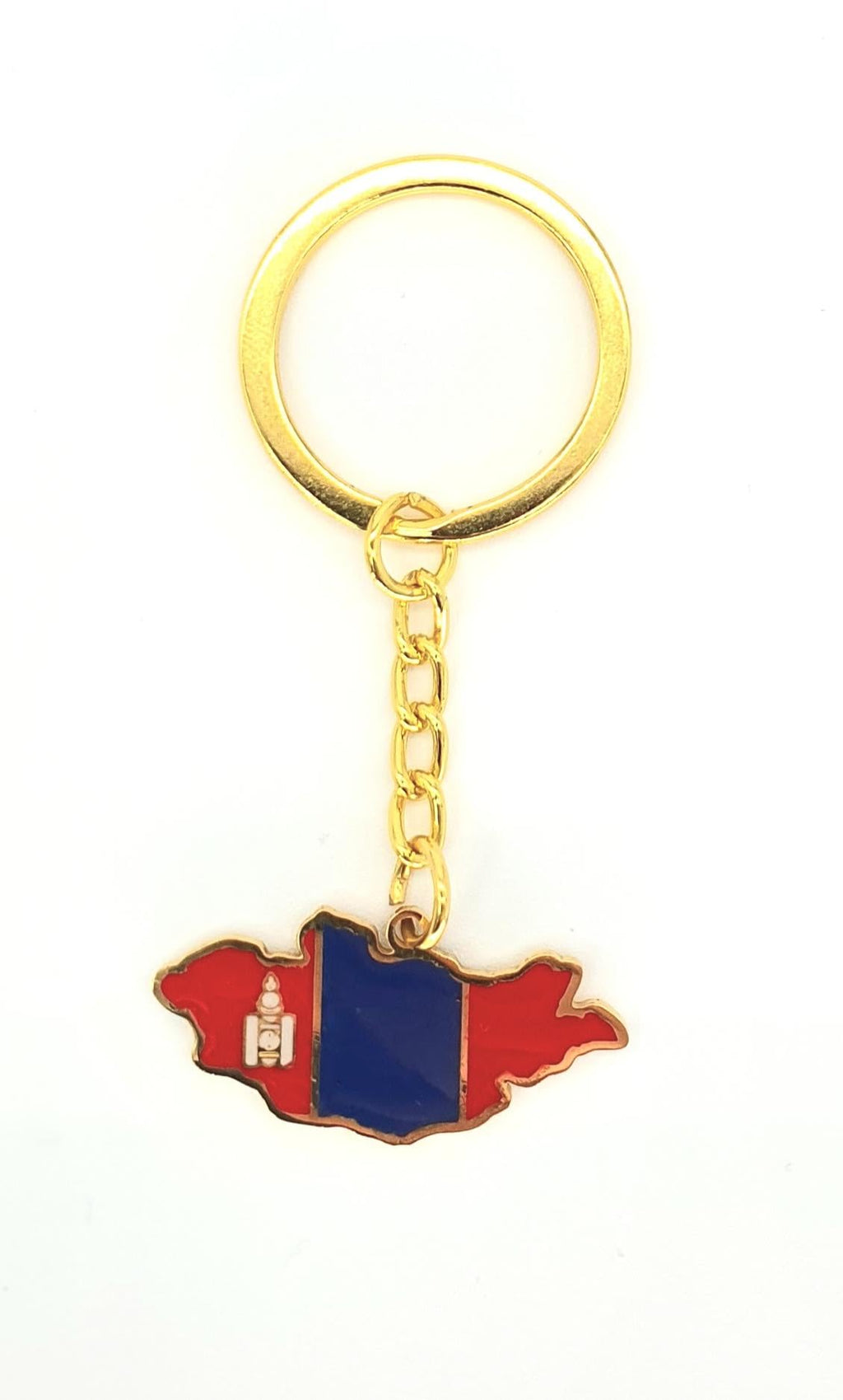 Mongolia Map Outline Gold Country Flag Key Ring Chain Metal Enamel Keyring