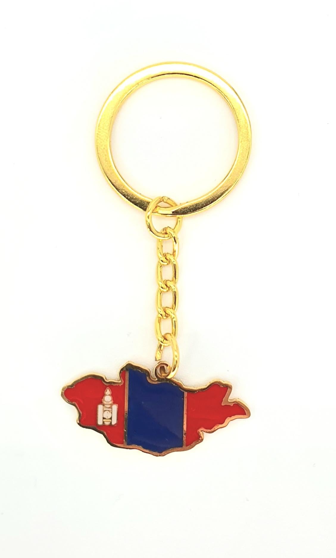 Mongolia Map Outline Gold Country Flag Key Ring Chain Metal Enamel Keyring