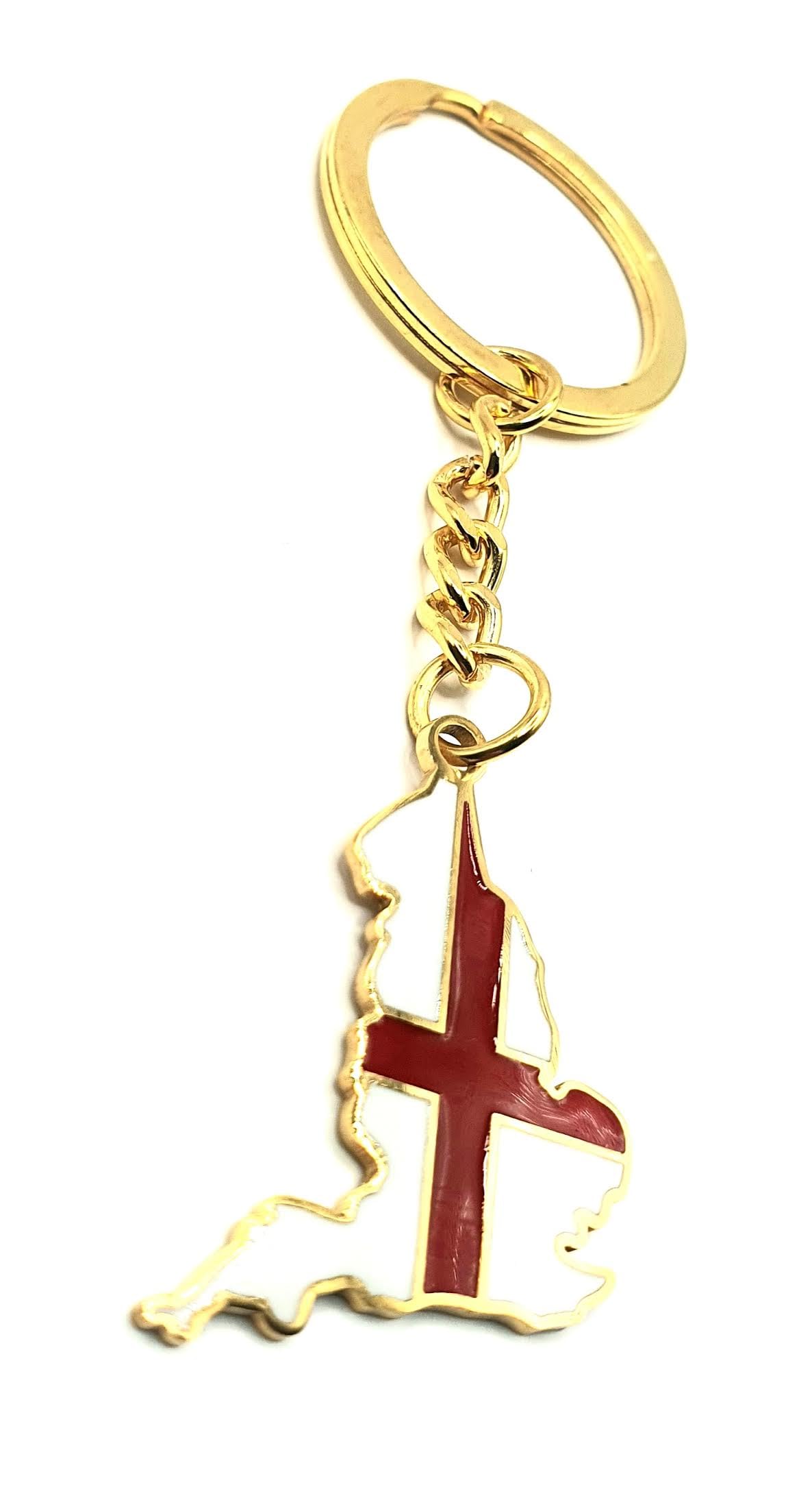 England English St Georges Red Cross United Kingdom Gold Country Flag Key Ring Metal Enamel Keyring