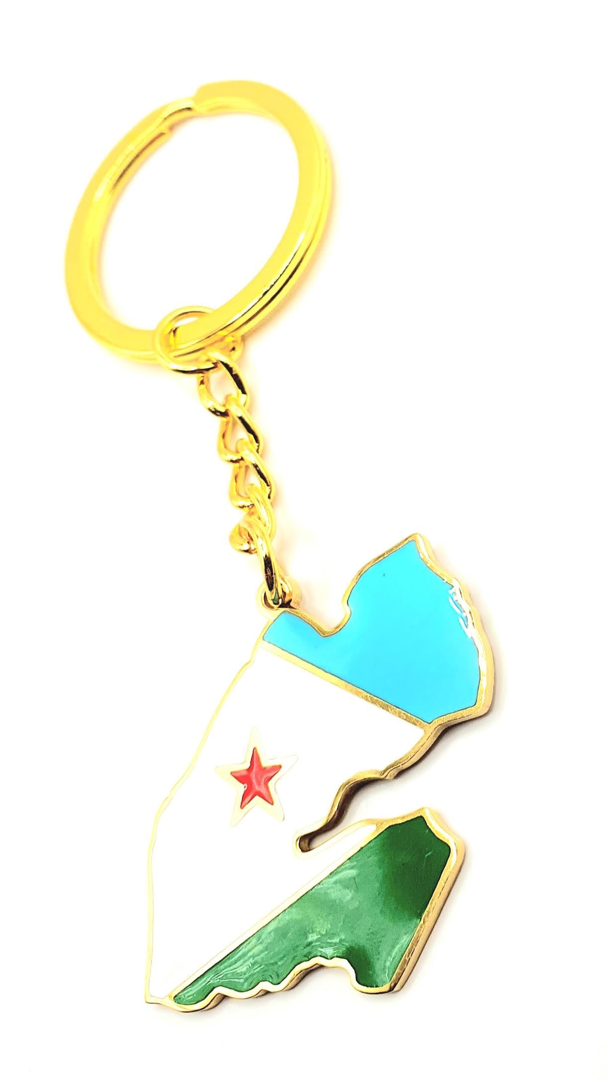 Djibouti Horn of Africa Gold Key Ring Chain Country Flag Metal Enamel Keyring