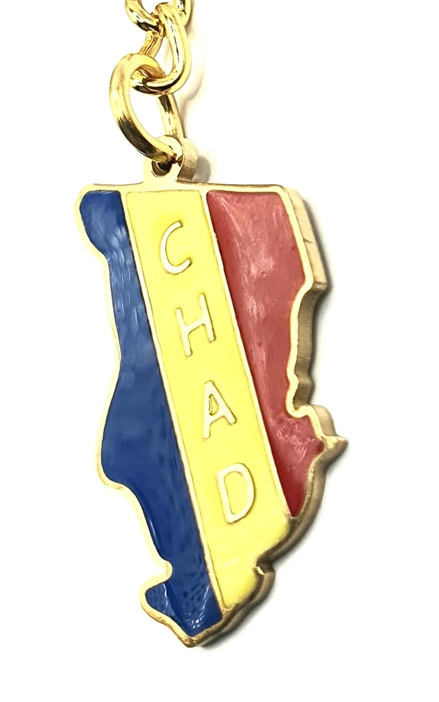 Chad Central Africa Republic of Chad Gold Key Ring Chain Country Flag Metal Enamel Keyring