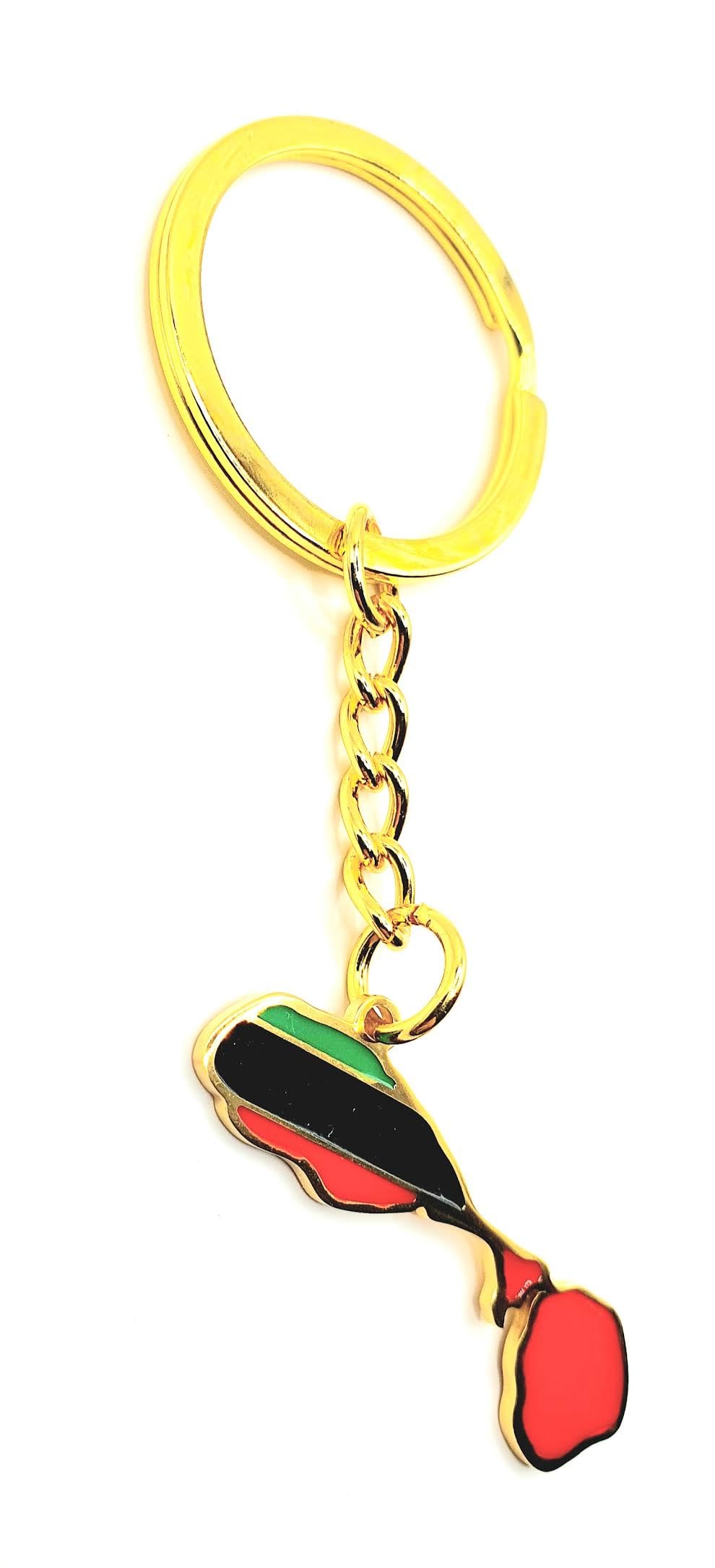 Saint Kitts and Nevis Caribbean Map Outline Gold Country Flag Key Ring Chain Metal Enamel Keyring