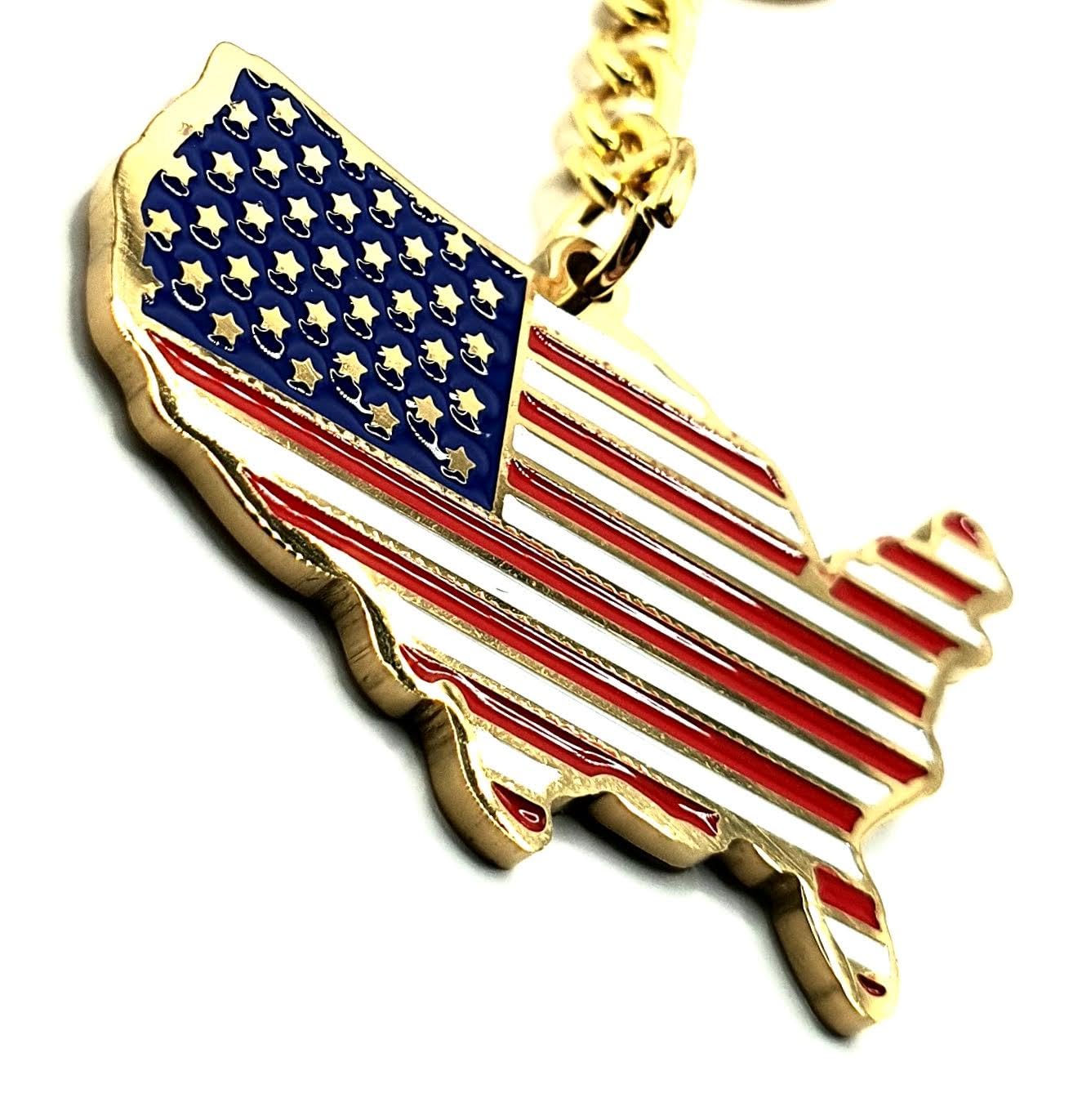 United States of America American USA Gold Country Map Flag Key Ring Chain Metal Enamel Keyring