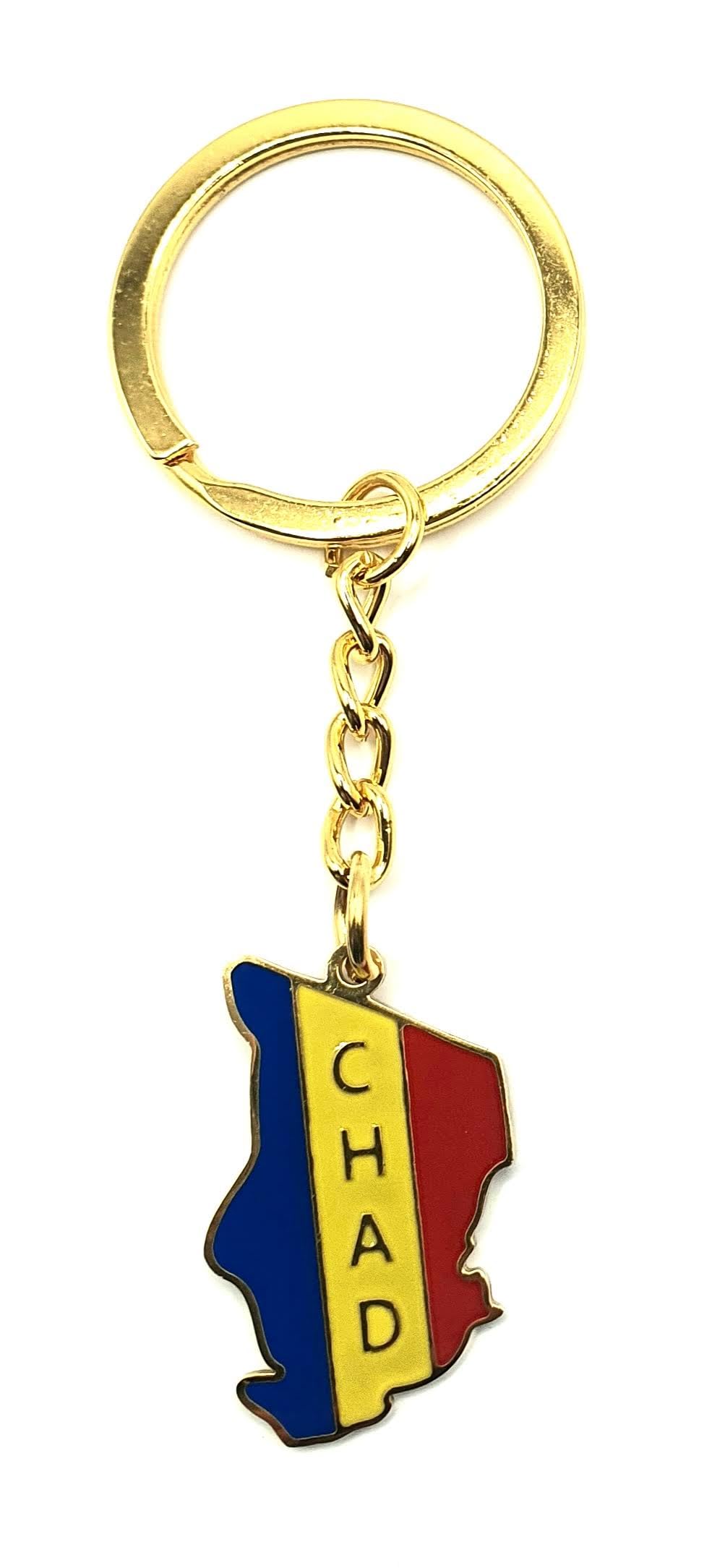 SNS Components Chad Central Africa Republic of Chad Gold Key Ring Chain Country Flag Metal Enamel Keyring