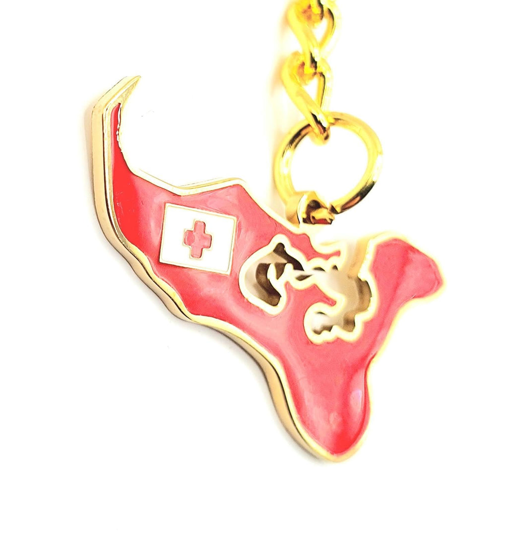 Tonga Oceana Pacific Map Outline Gold Country Flag Key Ring Chain Metal Enamel Keyring