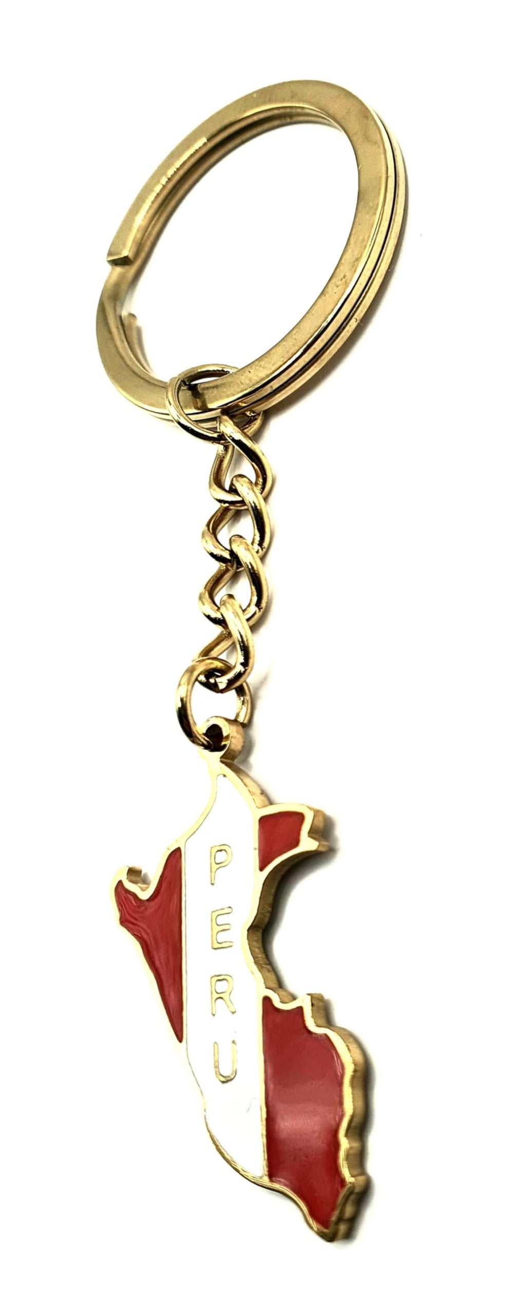 Peru South American America Latin Gold Country Flag Key Ring Chain Metal Enamel Keyring