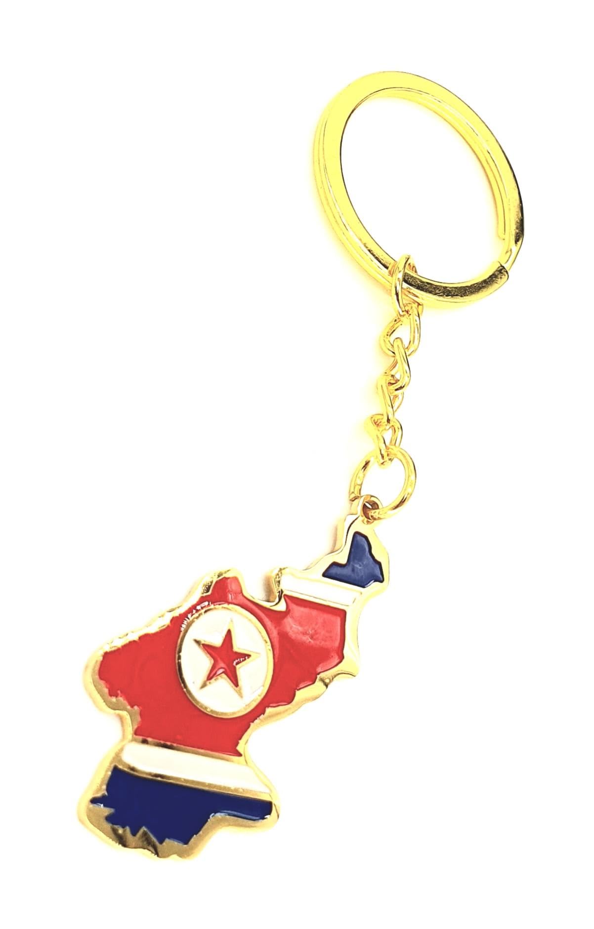 SNS Components North Korea Korean Map Outline Gold Country Flag Key Ring Chain Metal Enamel Keyring