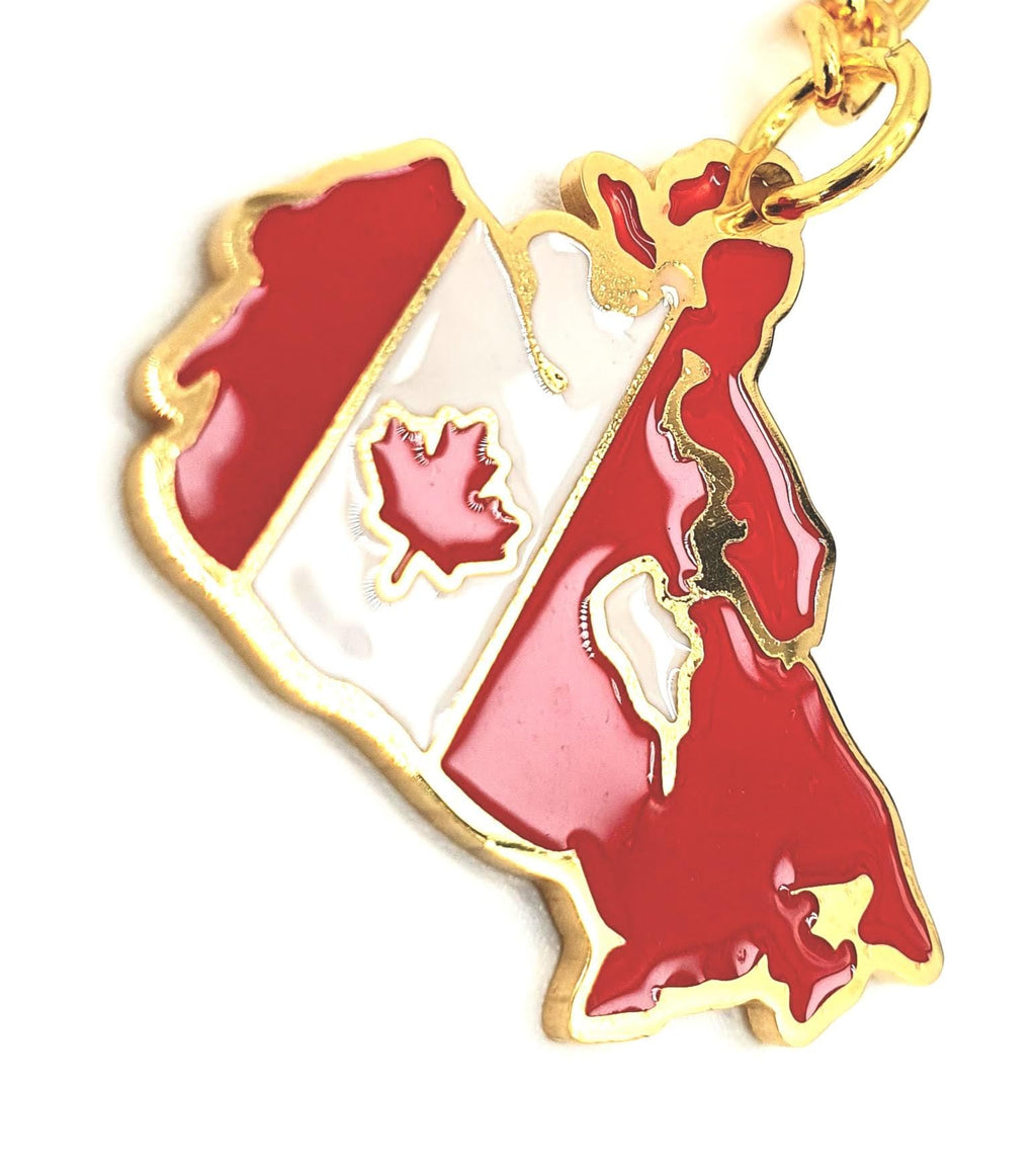 Canada Canadian Map Outline Gold Country Flag Key Ring Chain Metal Enamel Keyring