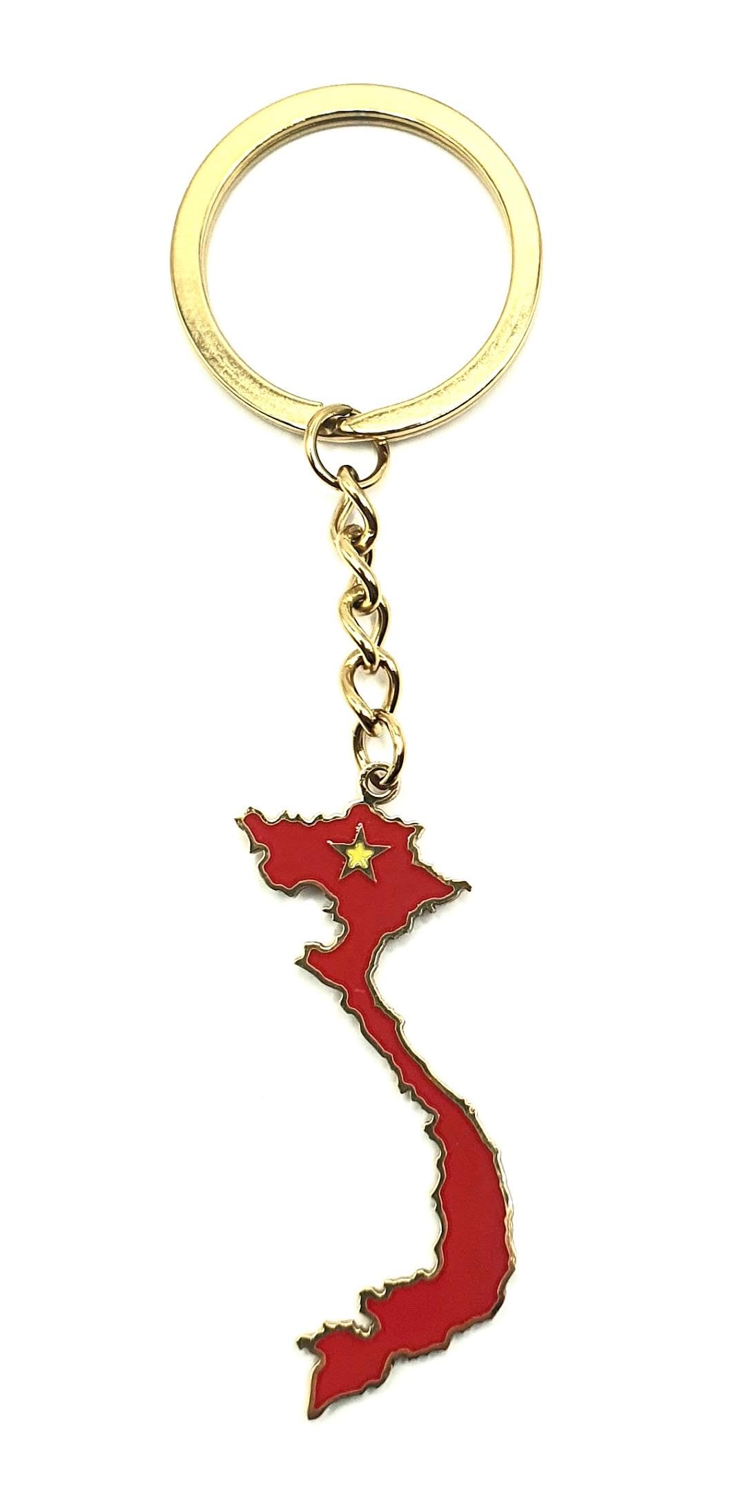 SNS Components Vietnam Vietnamese South East Asia Asian Gold Key Ring Chain Country Flag Metal Enamel Keyring