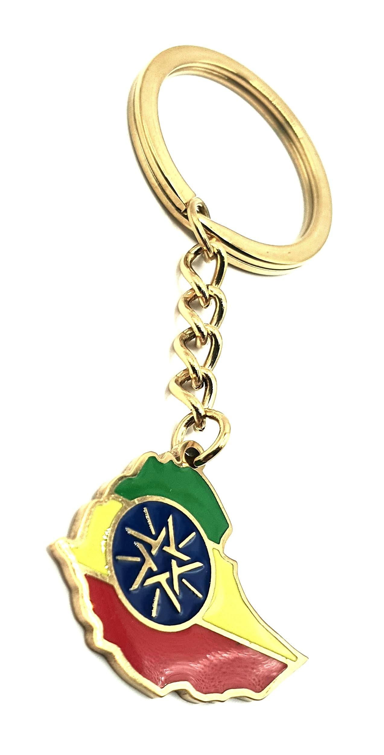 Ethiopia Ethiopian Africa African Gold Country Flag Key Ring Chain Metal Enamel Keyring