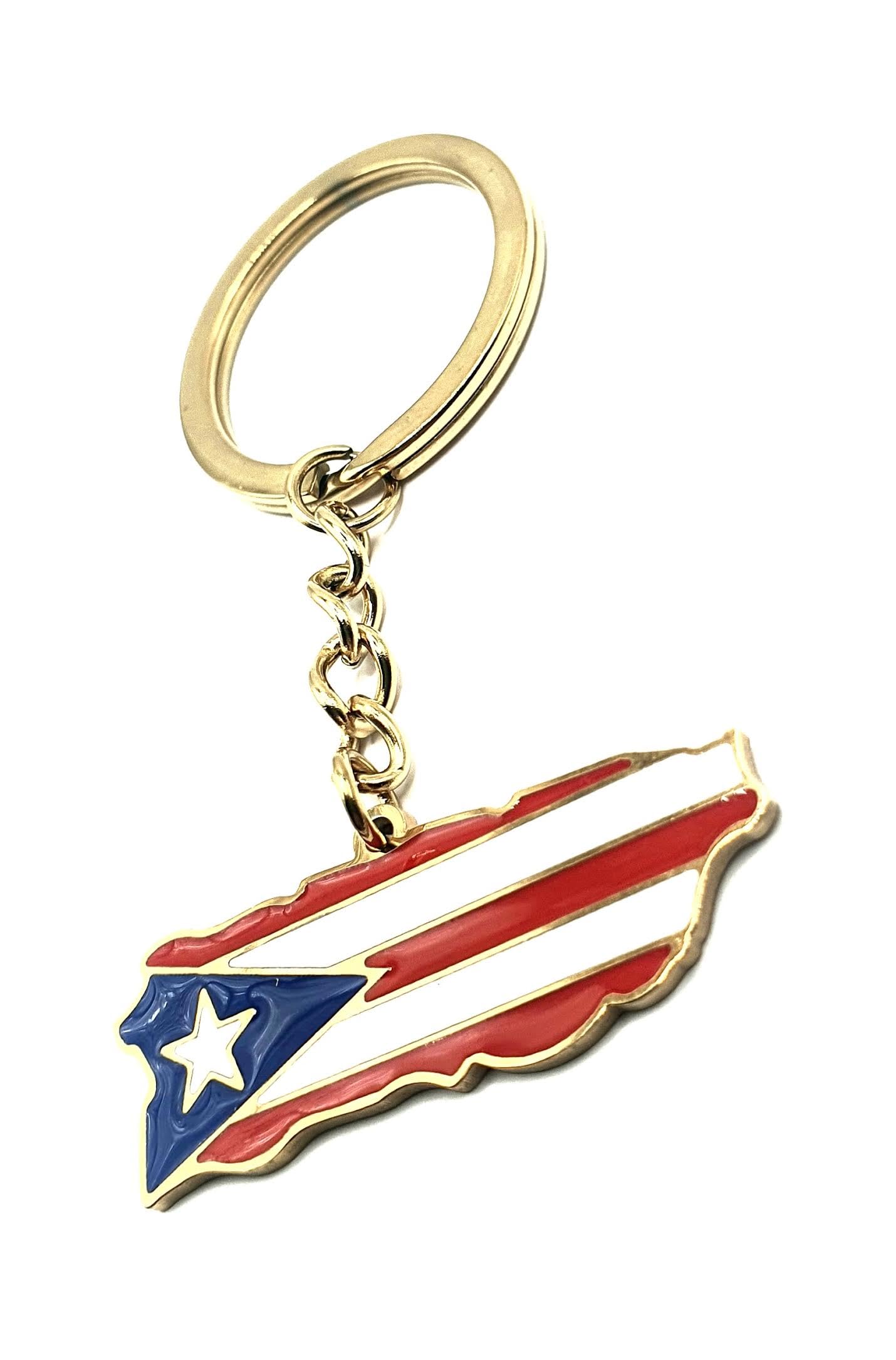 Puerto Rico Rican Caribbean Gold Country Flag Key Ring Metal Enamel Keyring