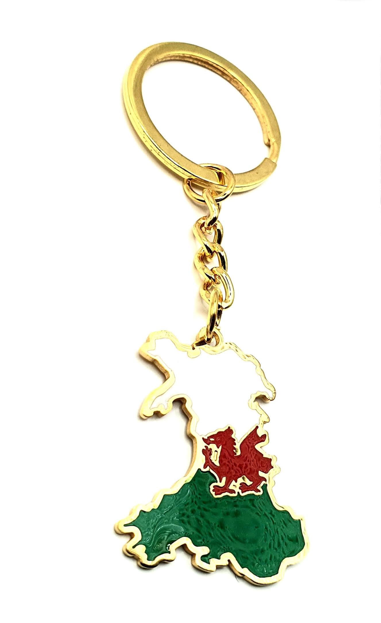 Wales Welsh Map Outline Cymru Red Dragon United Kingdom Gold Country Flag Key Ring Chain Metal Enamel Keyring