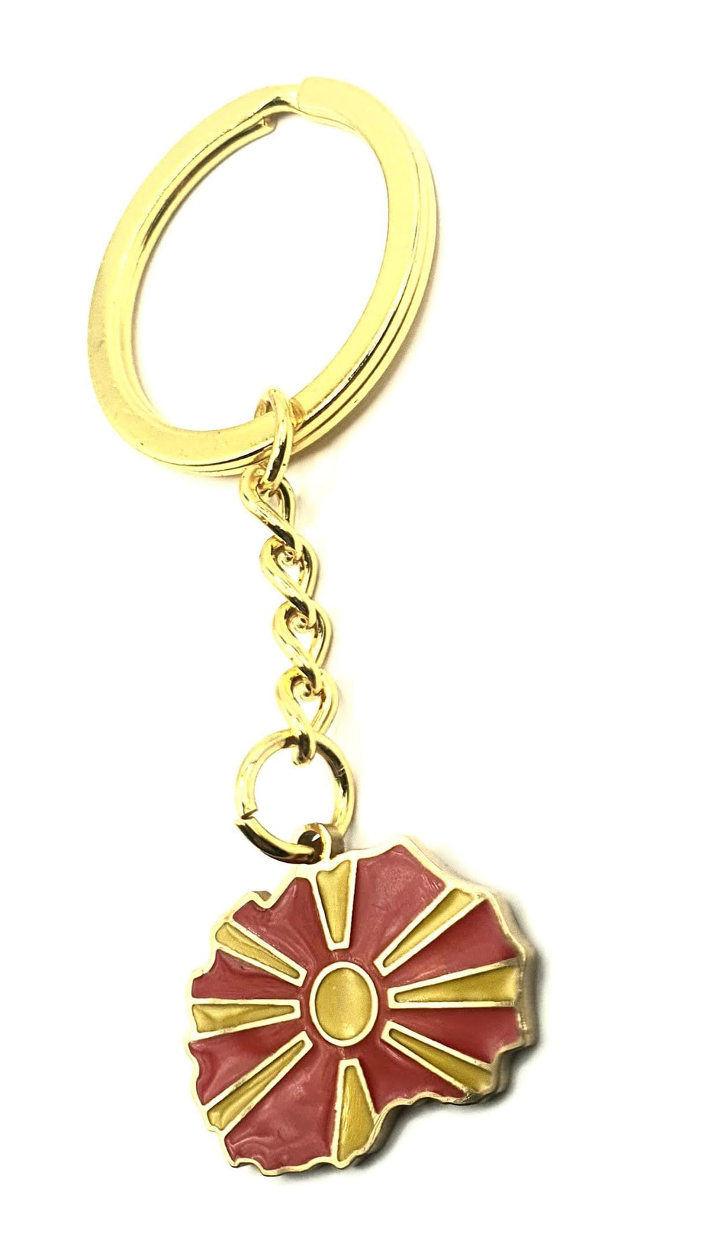 SNS Components North Macedonia Balkan Gold Key Ring Chain Country Flag Metal Enamel Keyring